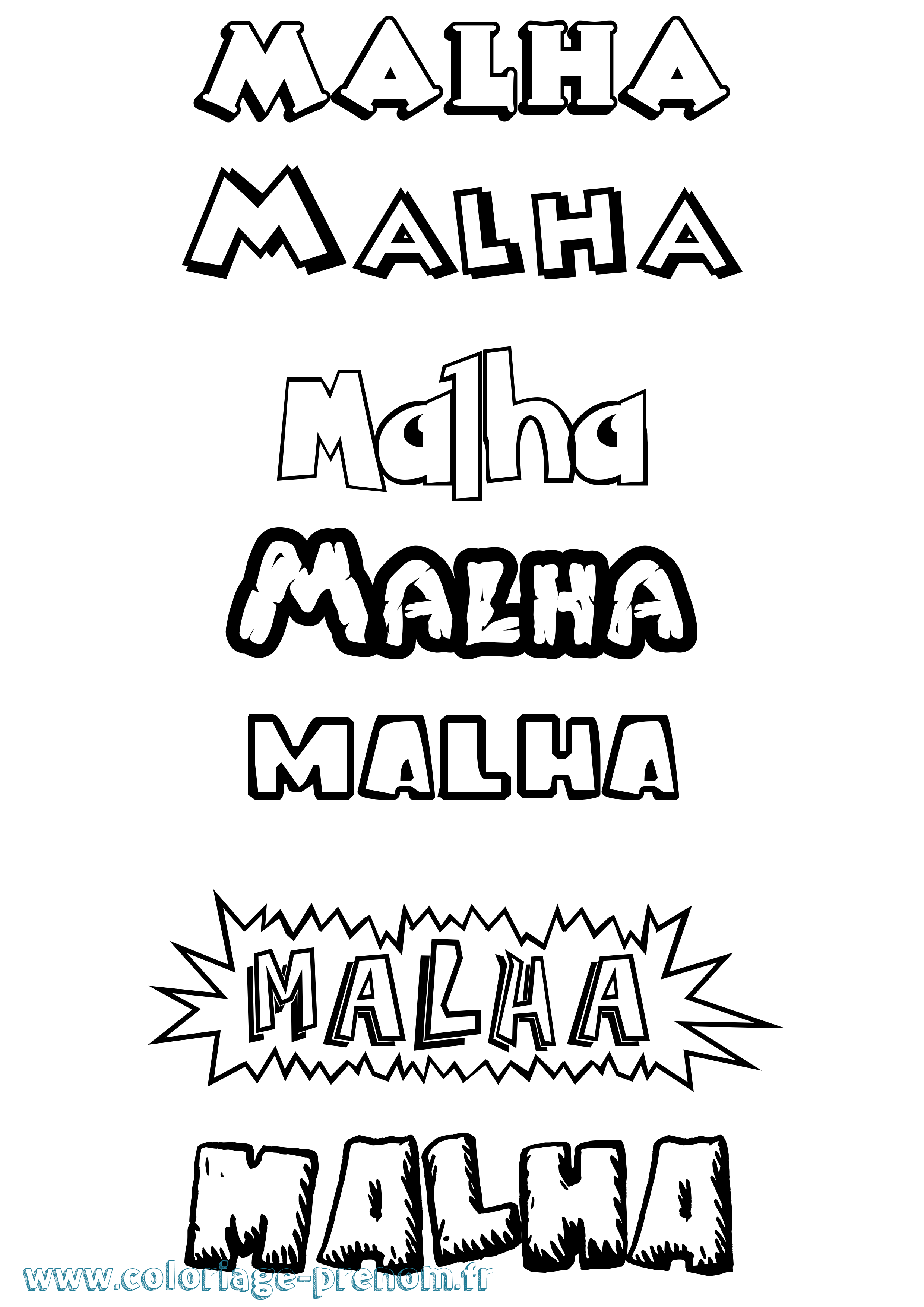 Coloriage prénom Malha Dessin Animé