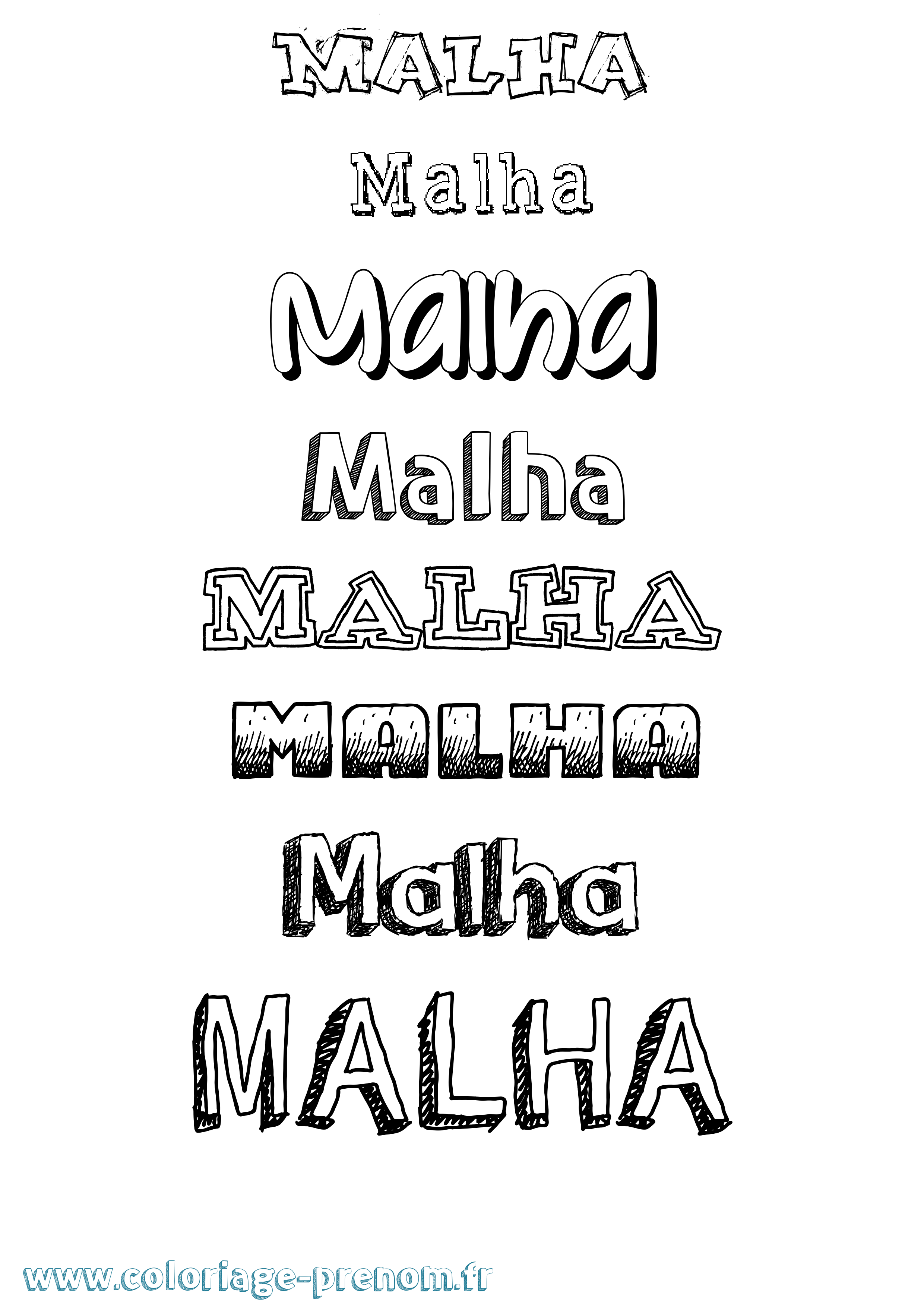 Coloriage prénom Malha Dessiné