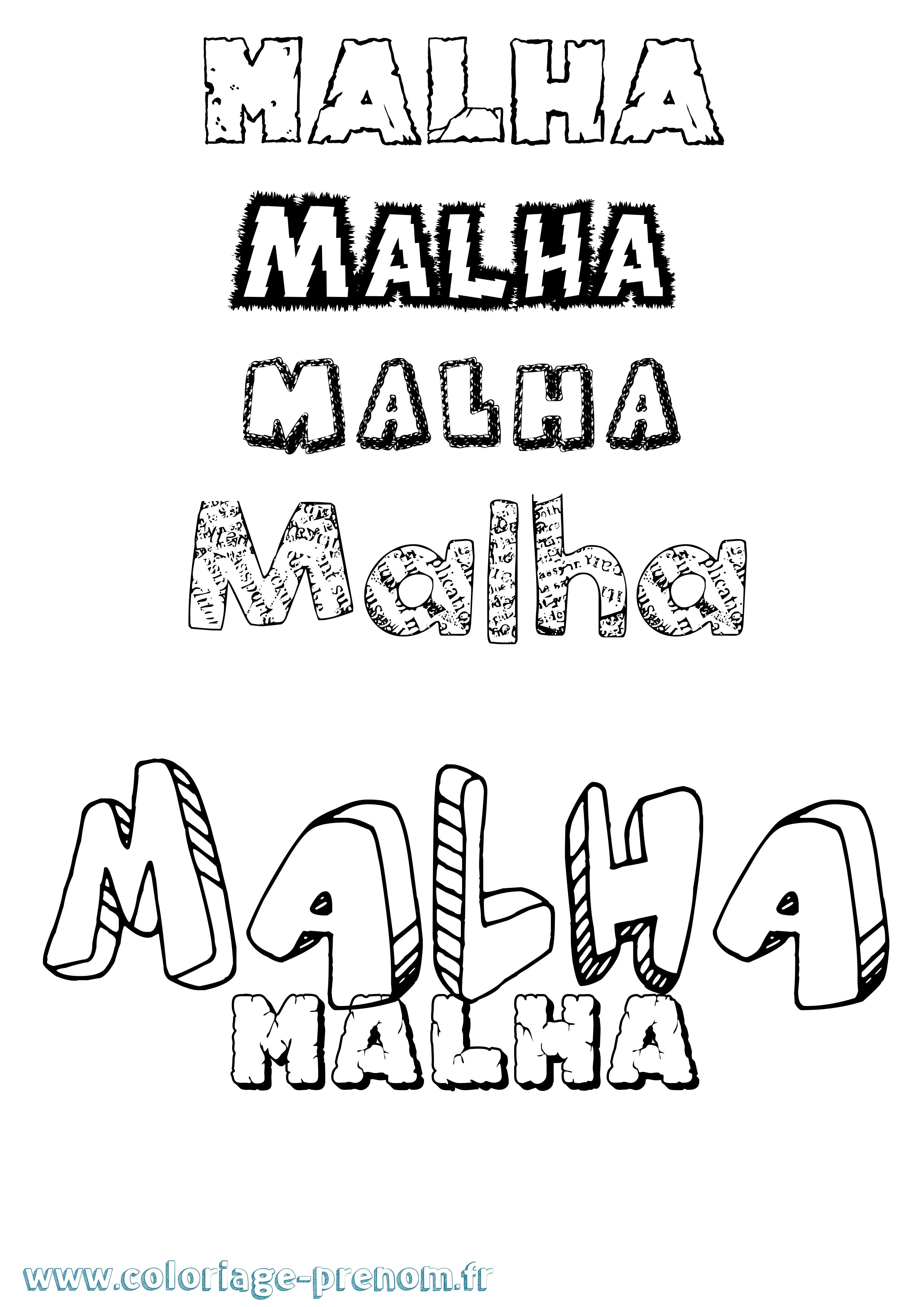 Coloriage prénom Malha Destructuré