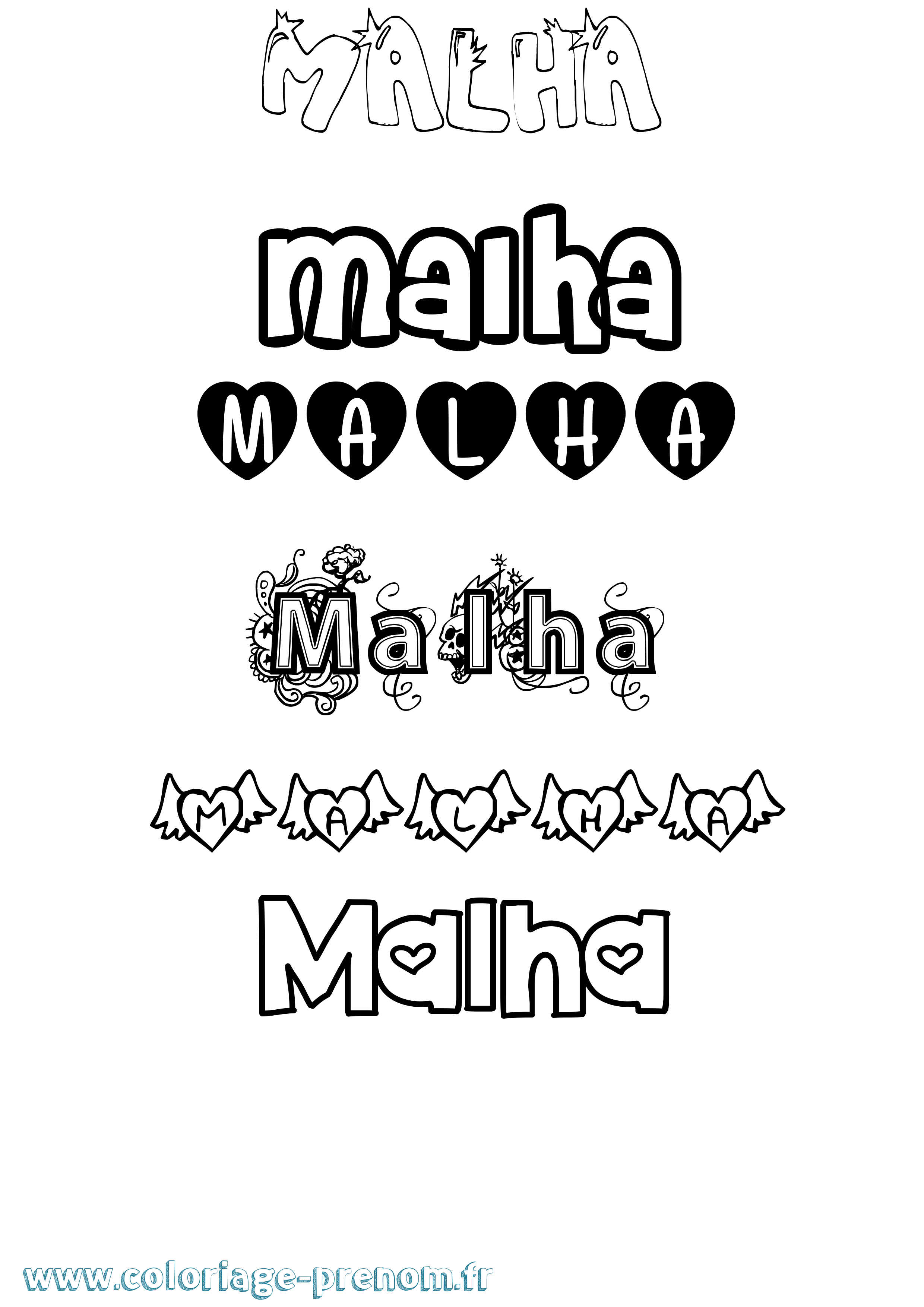 Coloriage prénom Malha Girly