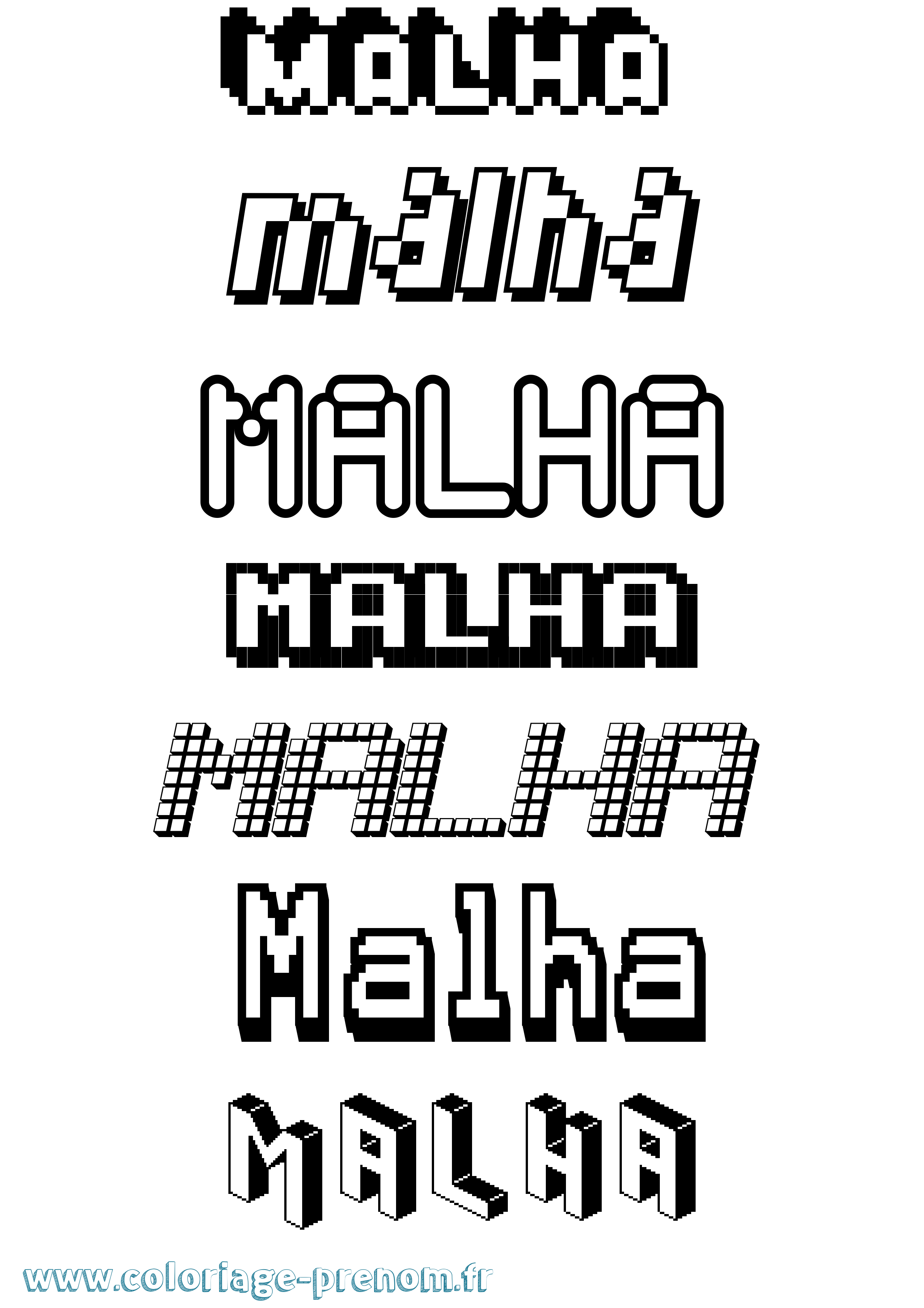 Coloriage prénom Malha Pixel