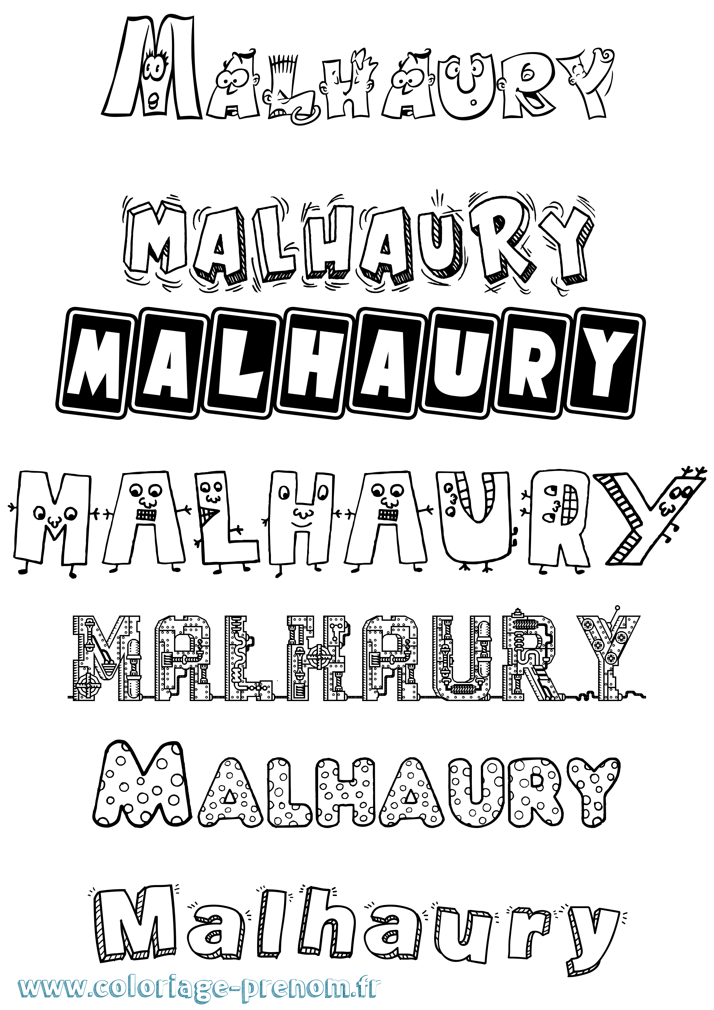 Coloriage prénom Malhaury Fun