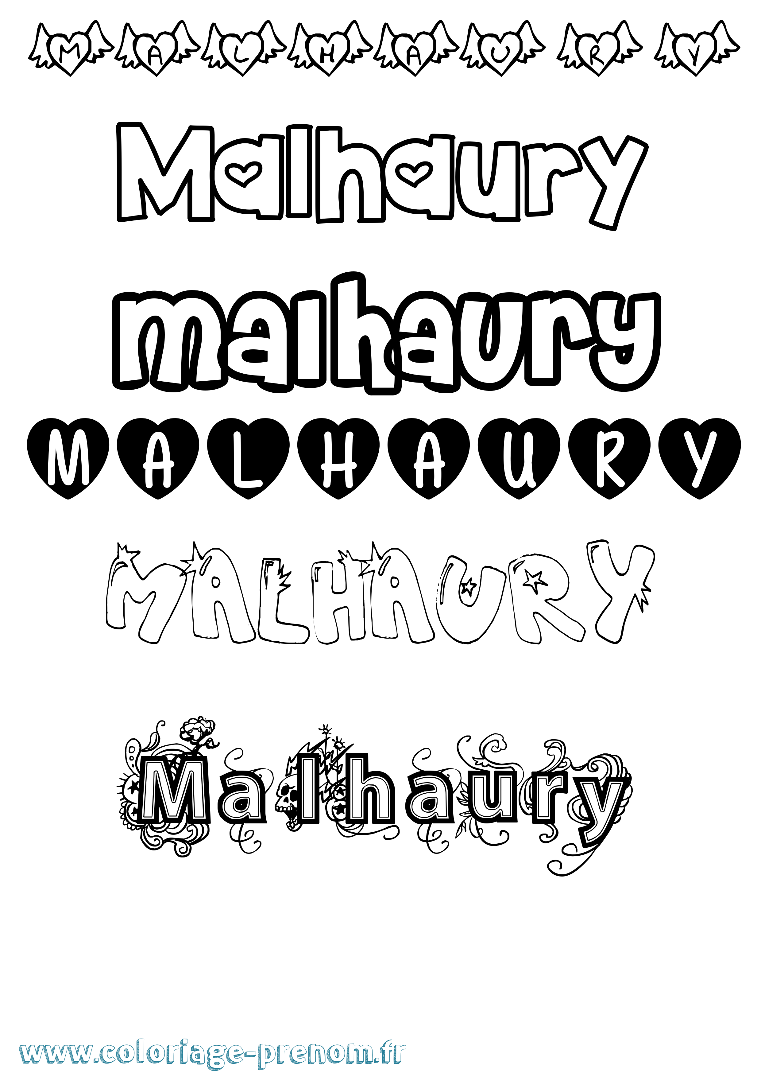 Coloriage prénom Malhaury Girly