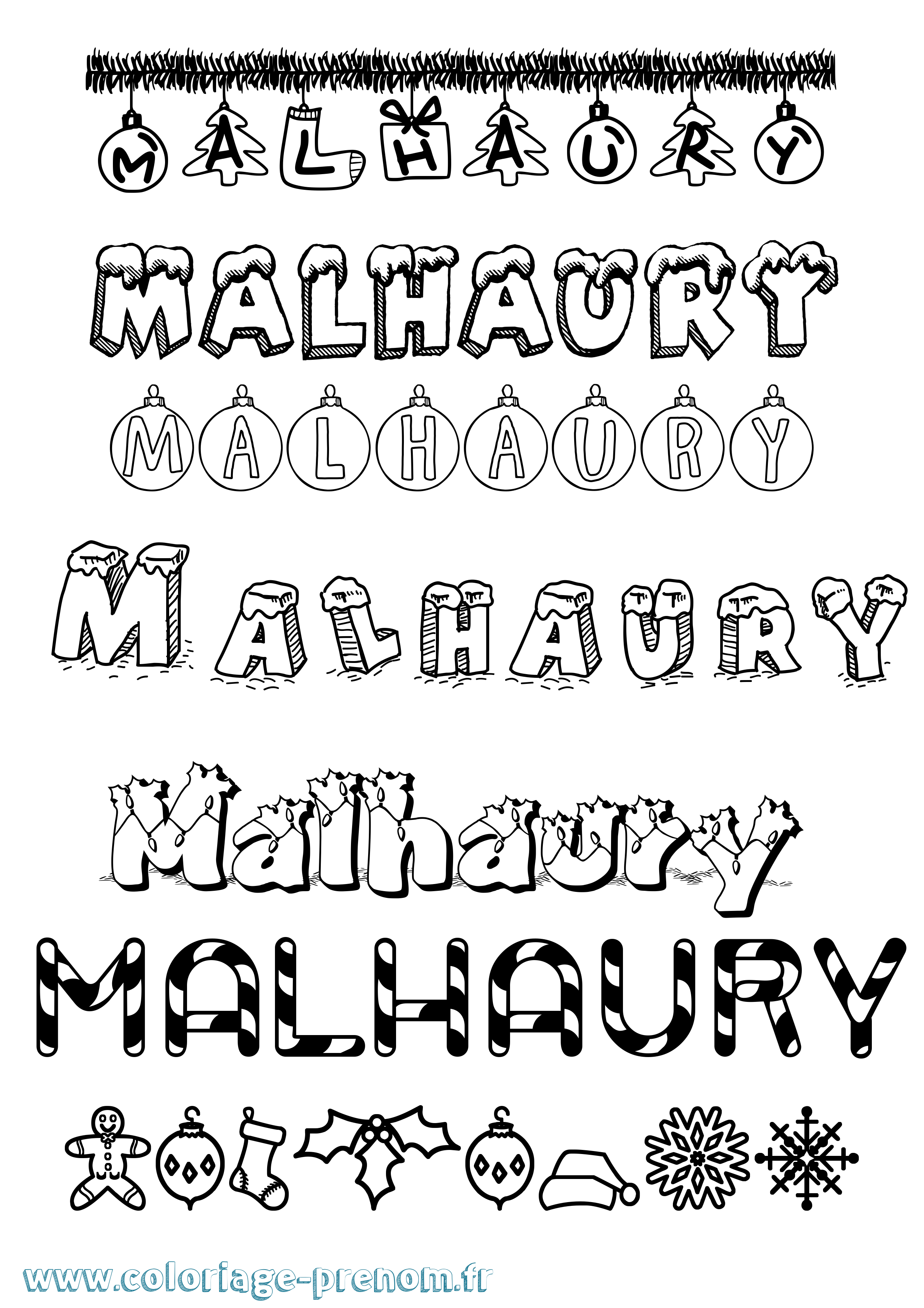 Coloriage Malhaury Noël Coloriage prénom Malhaury Noël