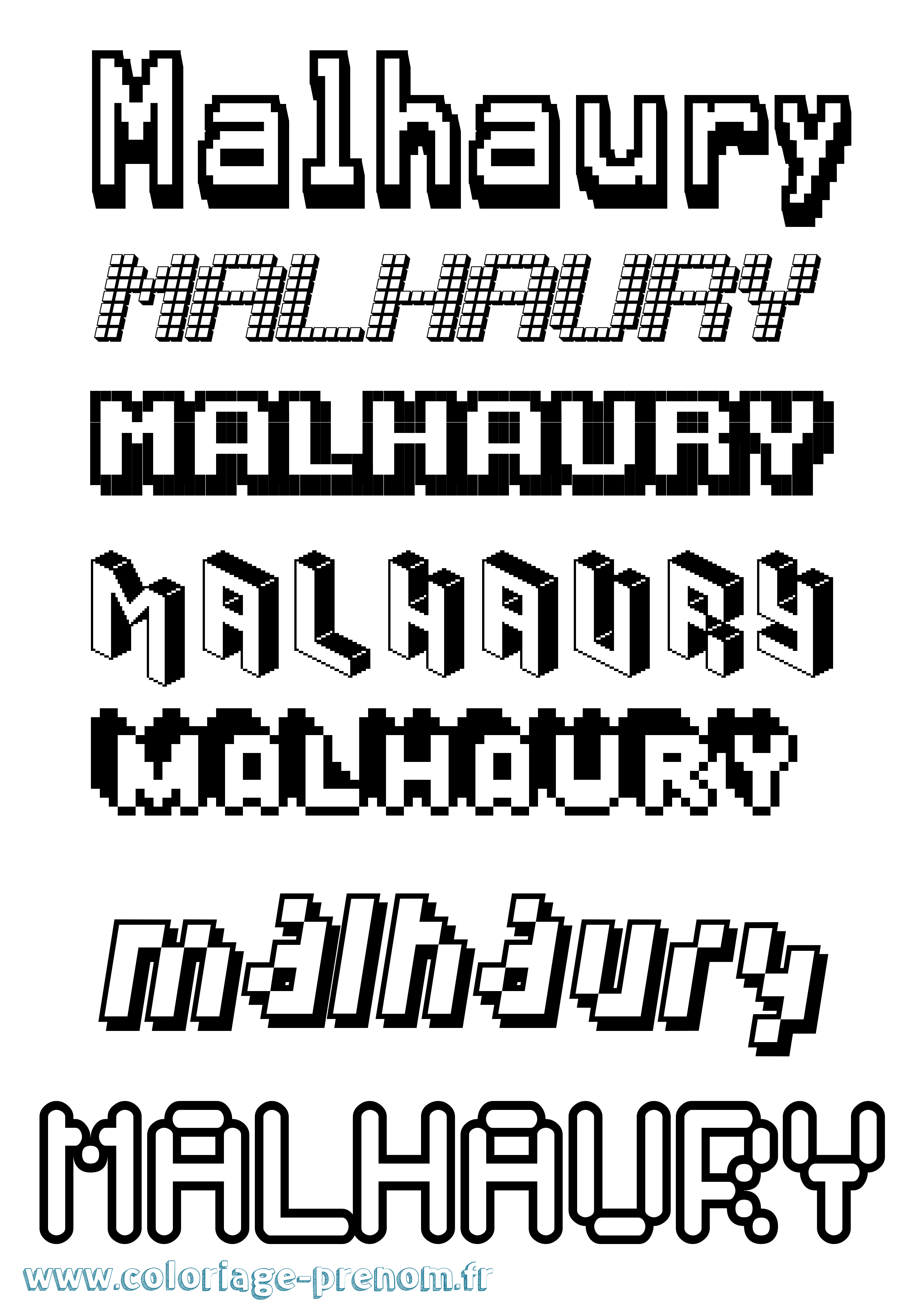 Coloriage prénom Malhaury Pixel