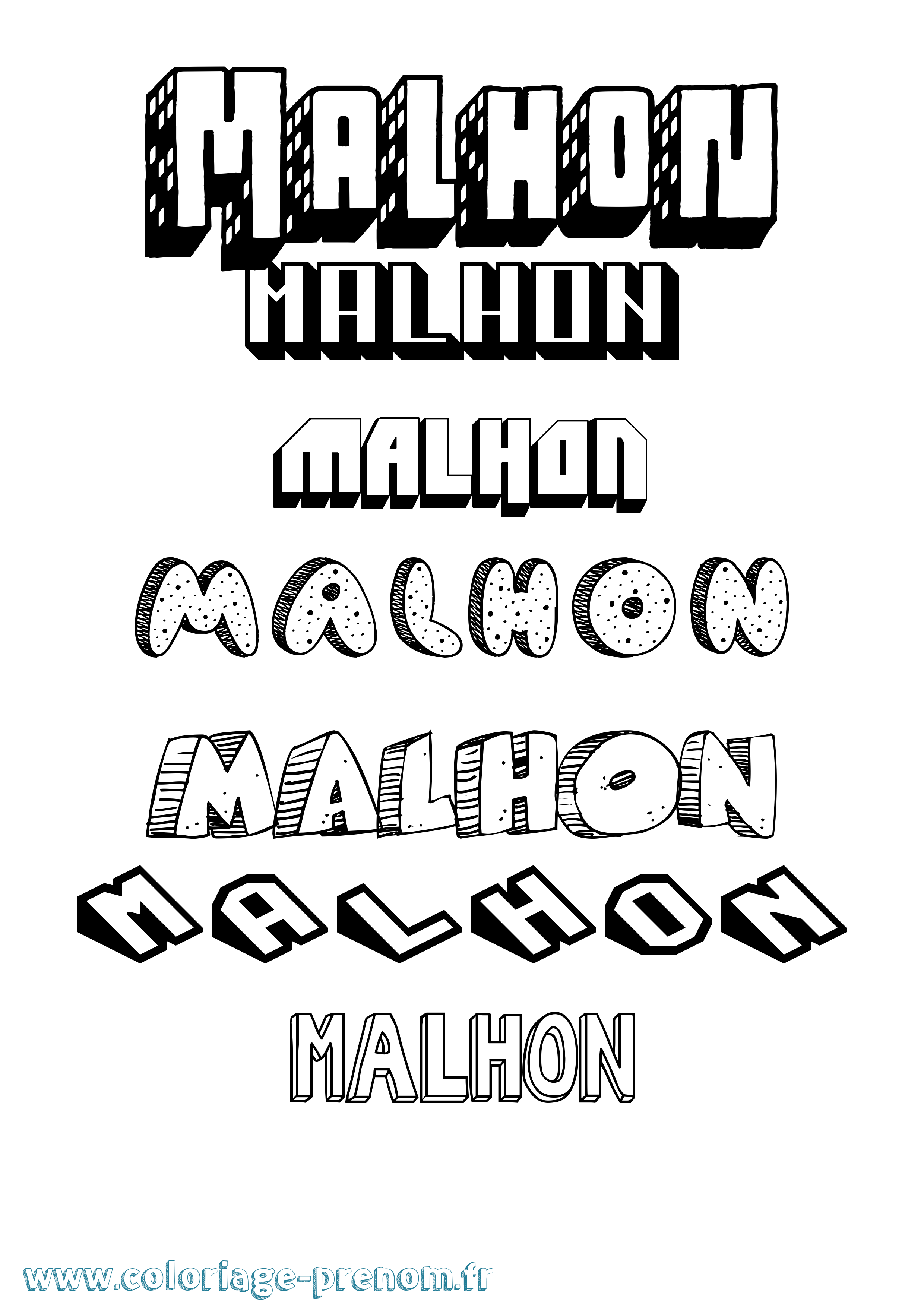Coloriage prénom Malhon Effet 3D