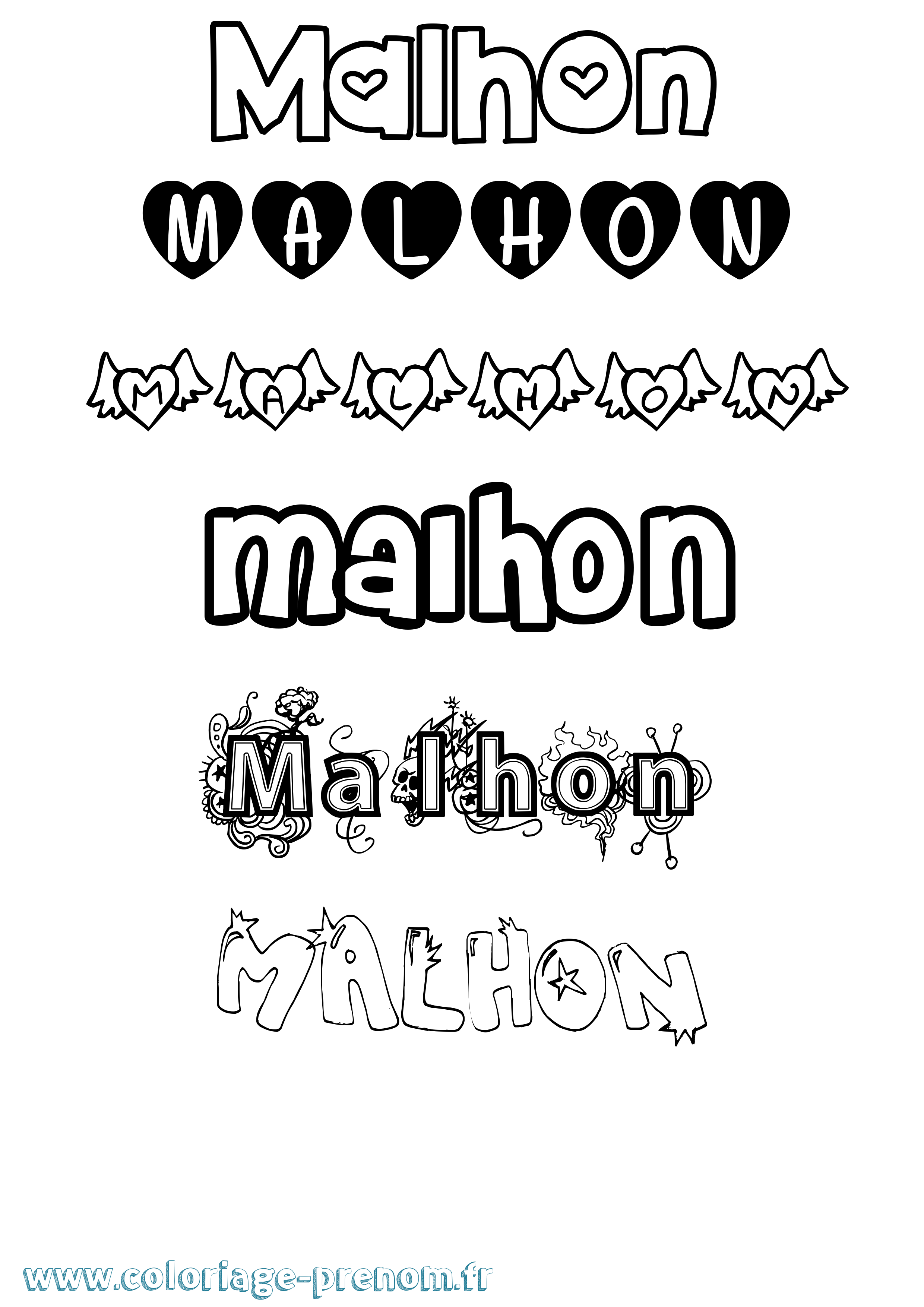 Coloriage prénom Malhon Girly