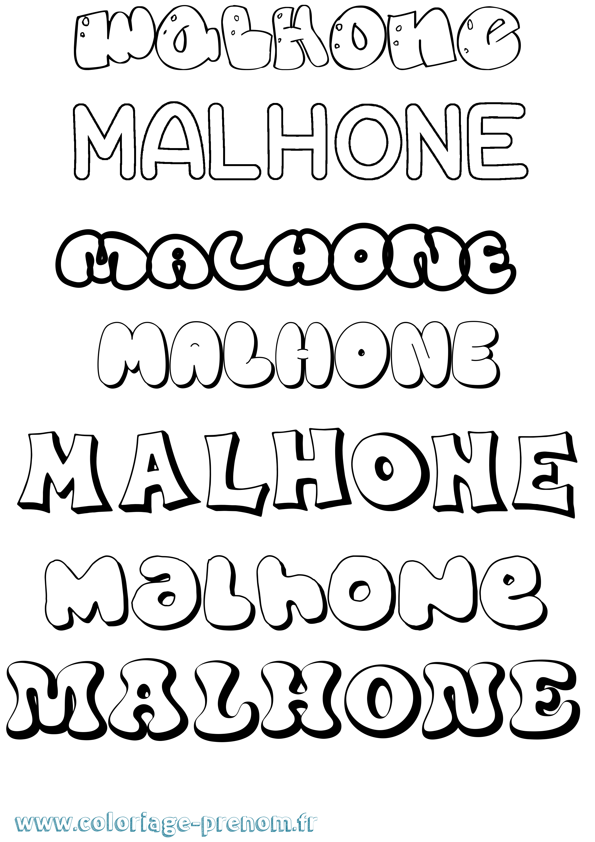 Coloriage prénom Malhone Bubble