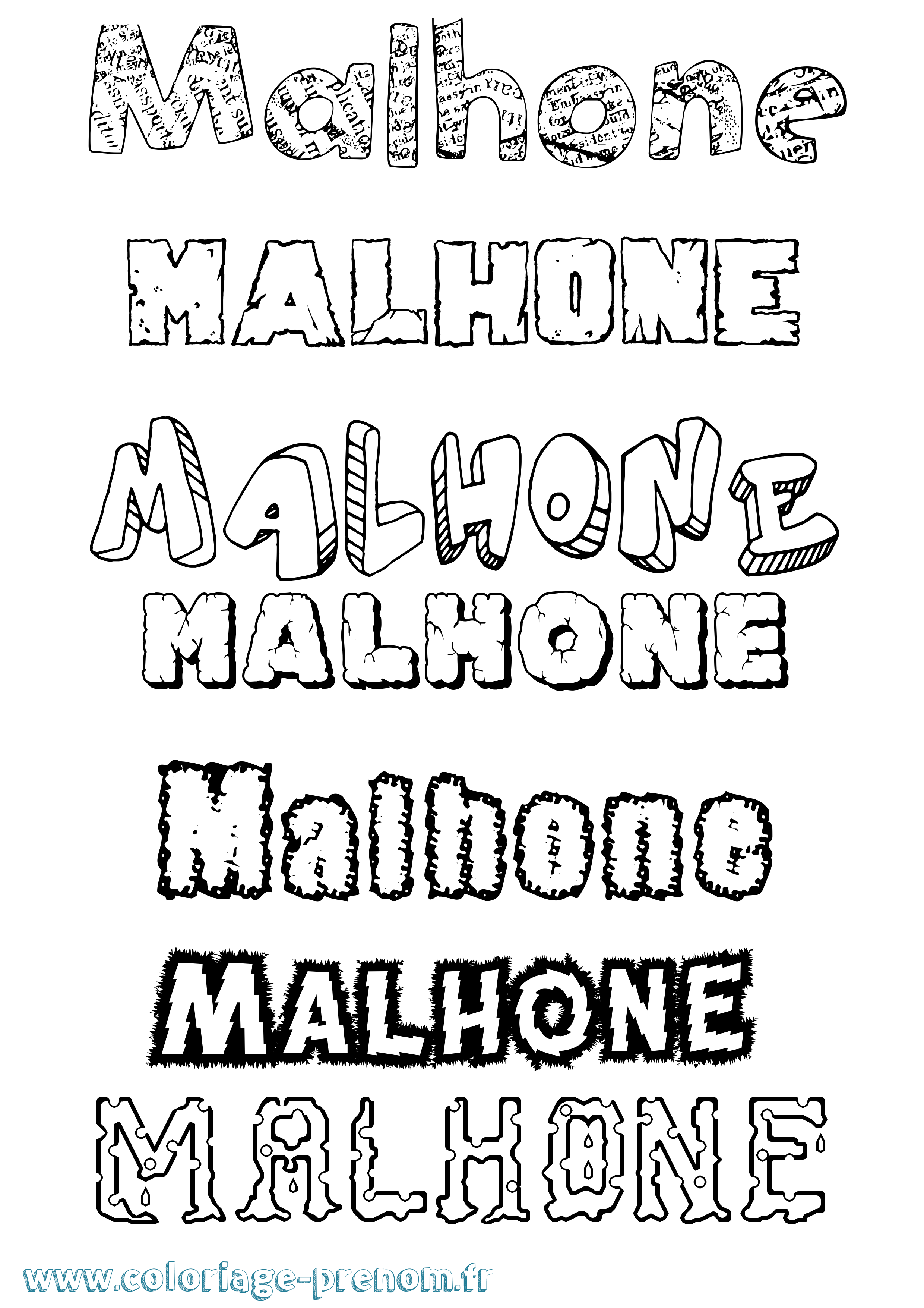 Coloriage prénom Malhone Destructuré