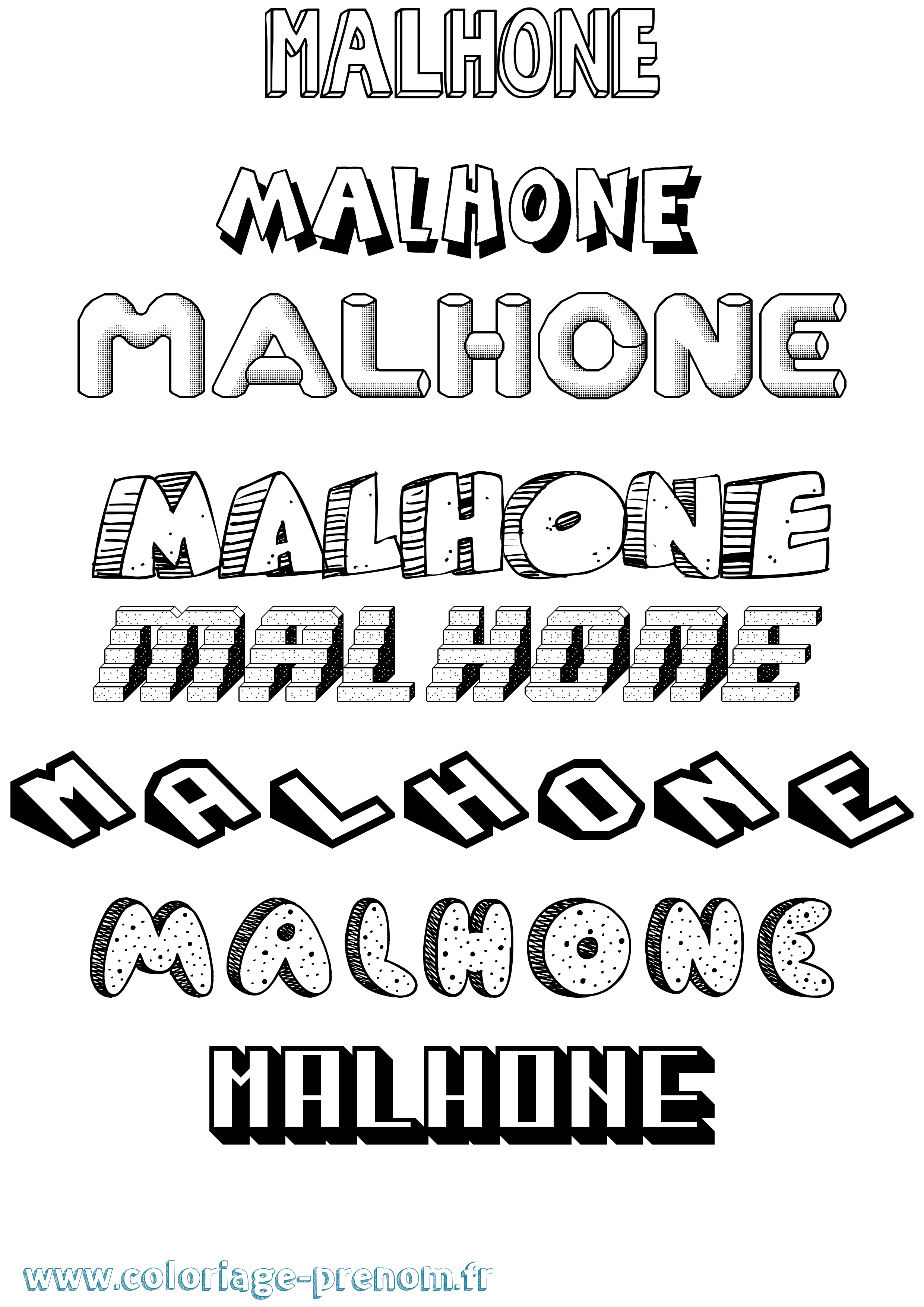 Coloriage prénom Malhone Effet 3D
