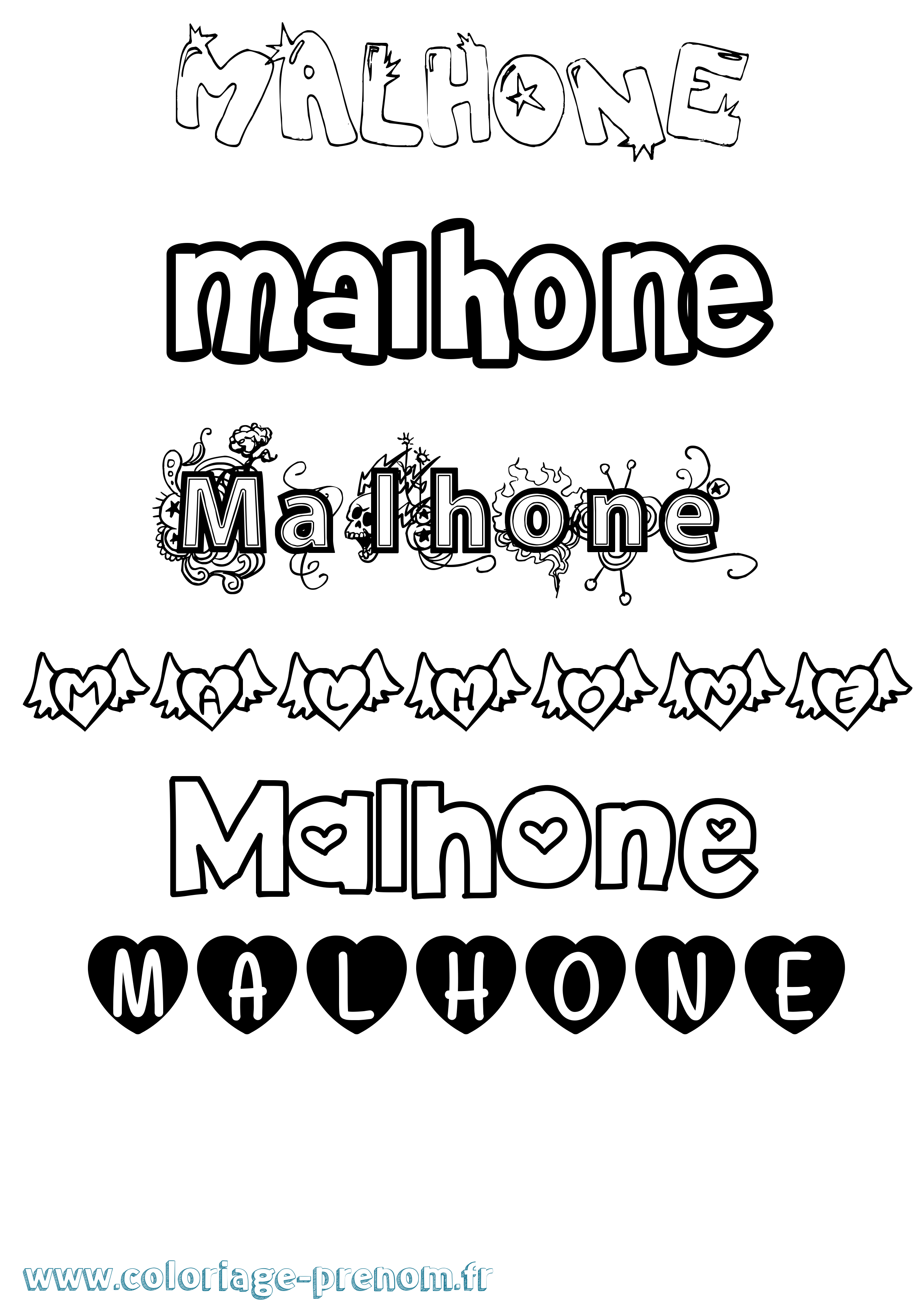 Coloriage prénom Malhone Girly