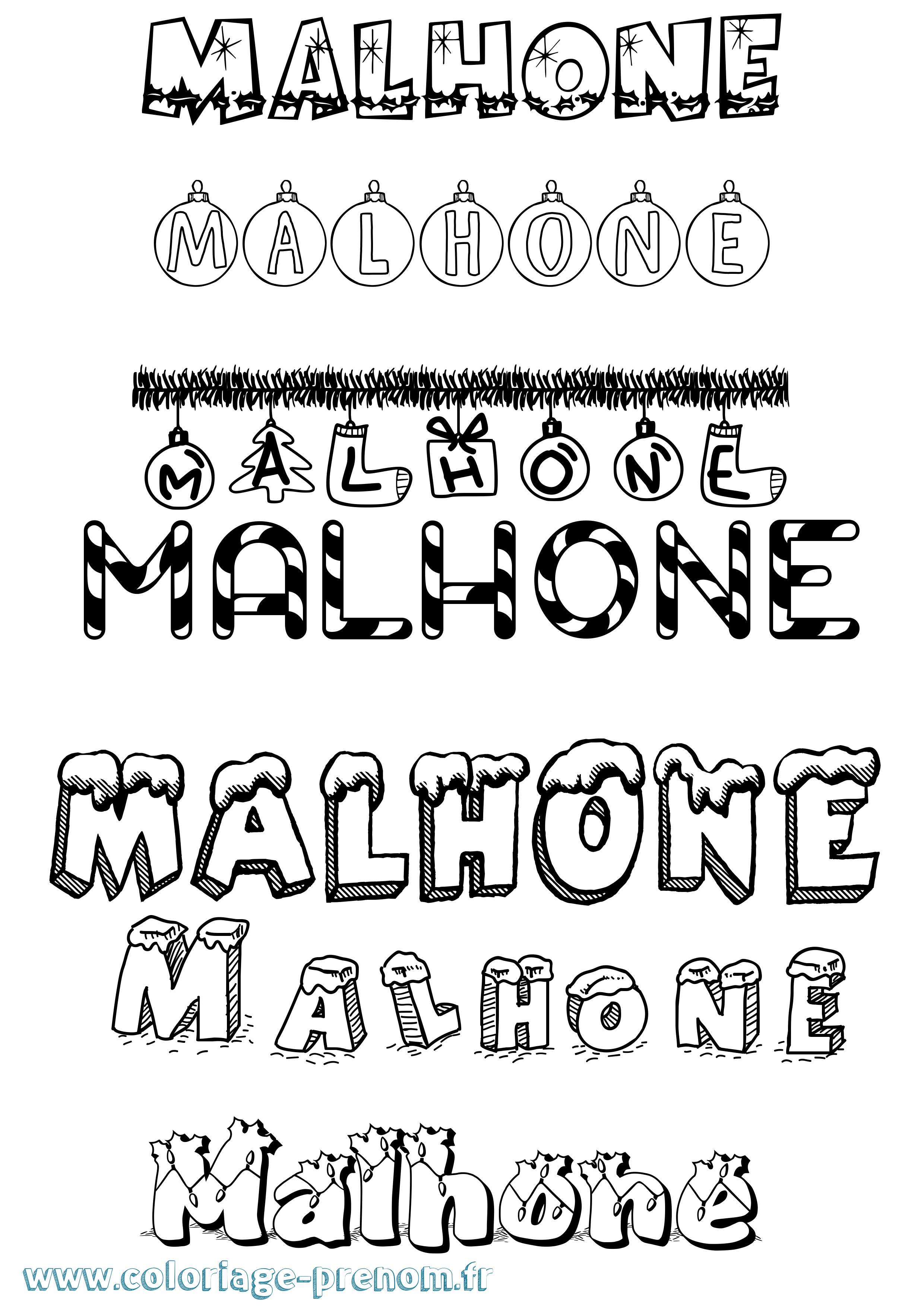 Coloriage prénom Malhone Noël