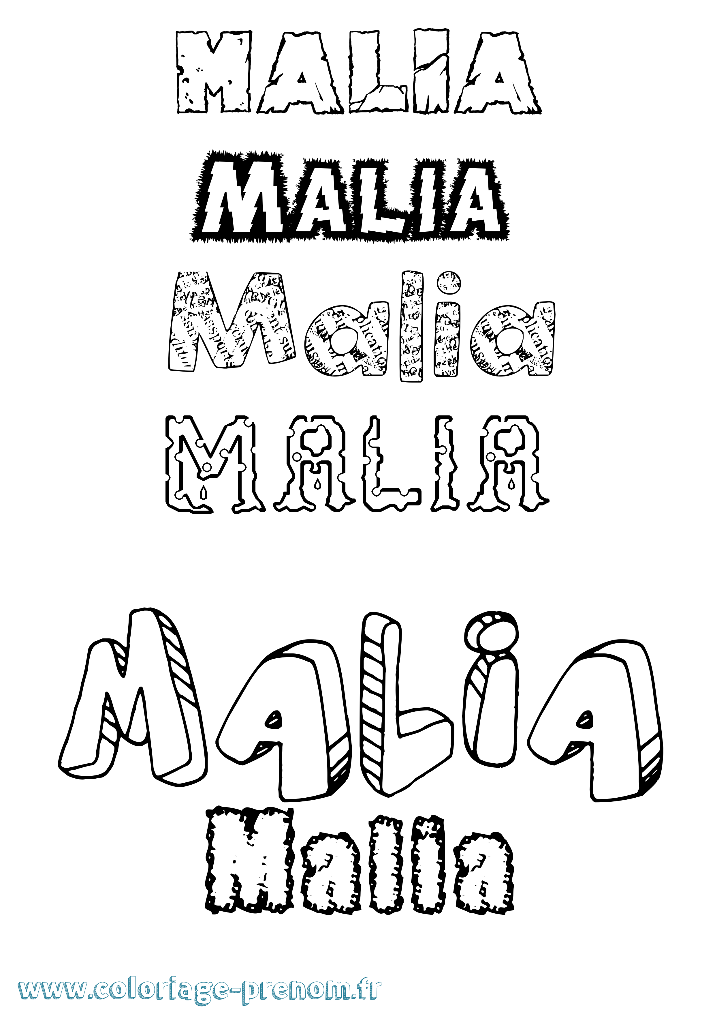 Coloriage prénom Malia Destructuré
