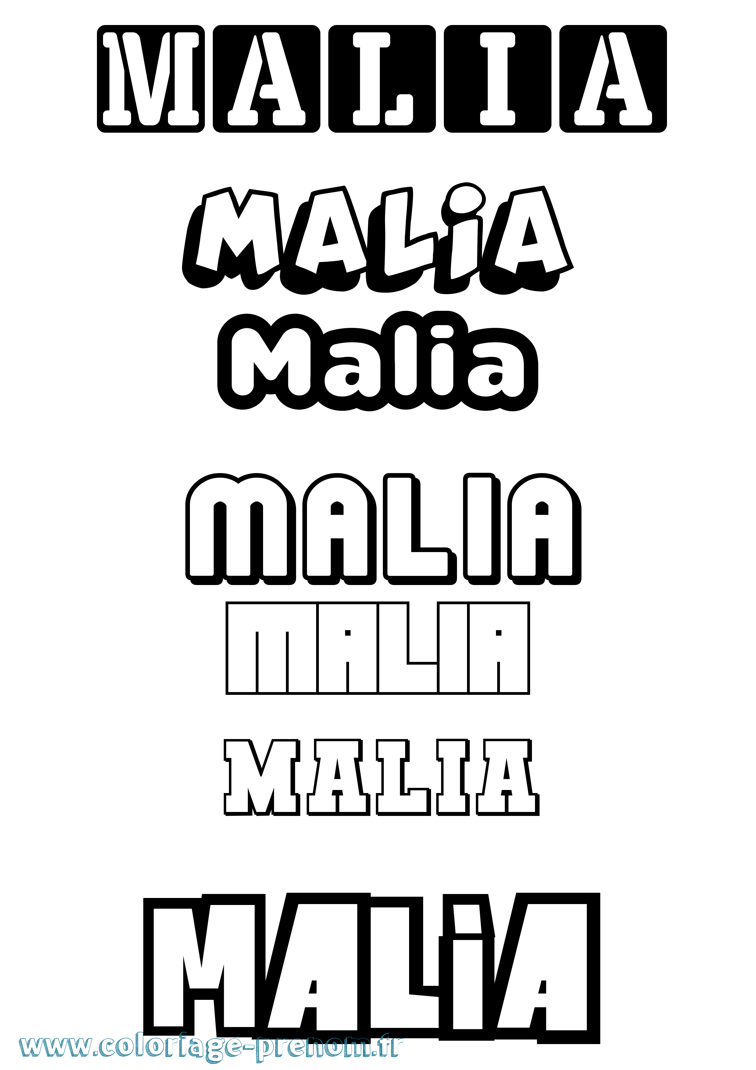 Coloriage prénom Malia Simple