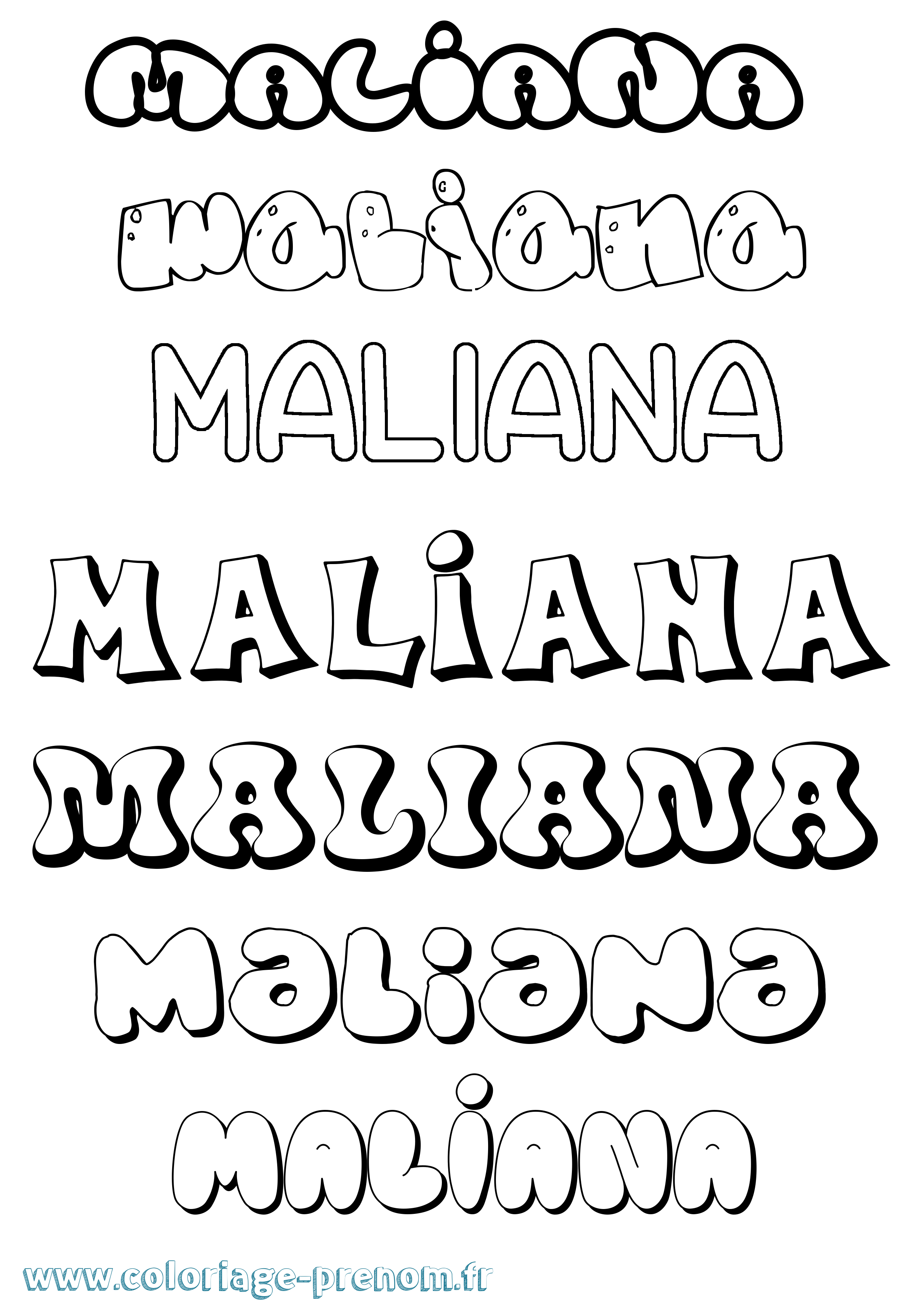 Coloriage prénom Maliana Bubble