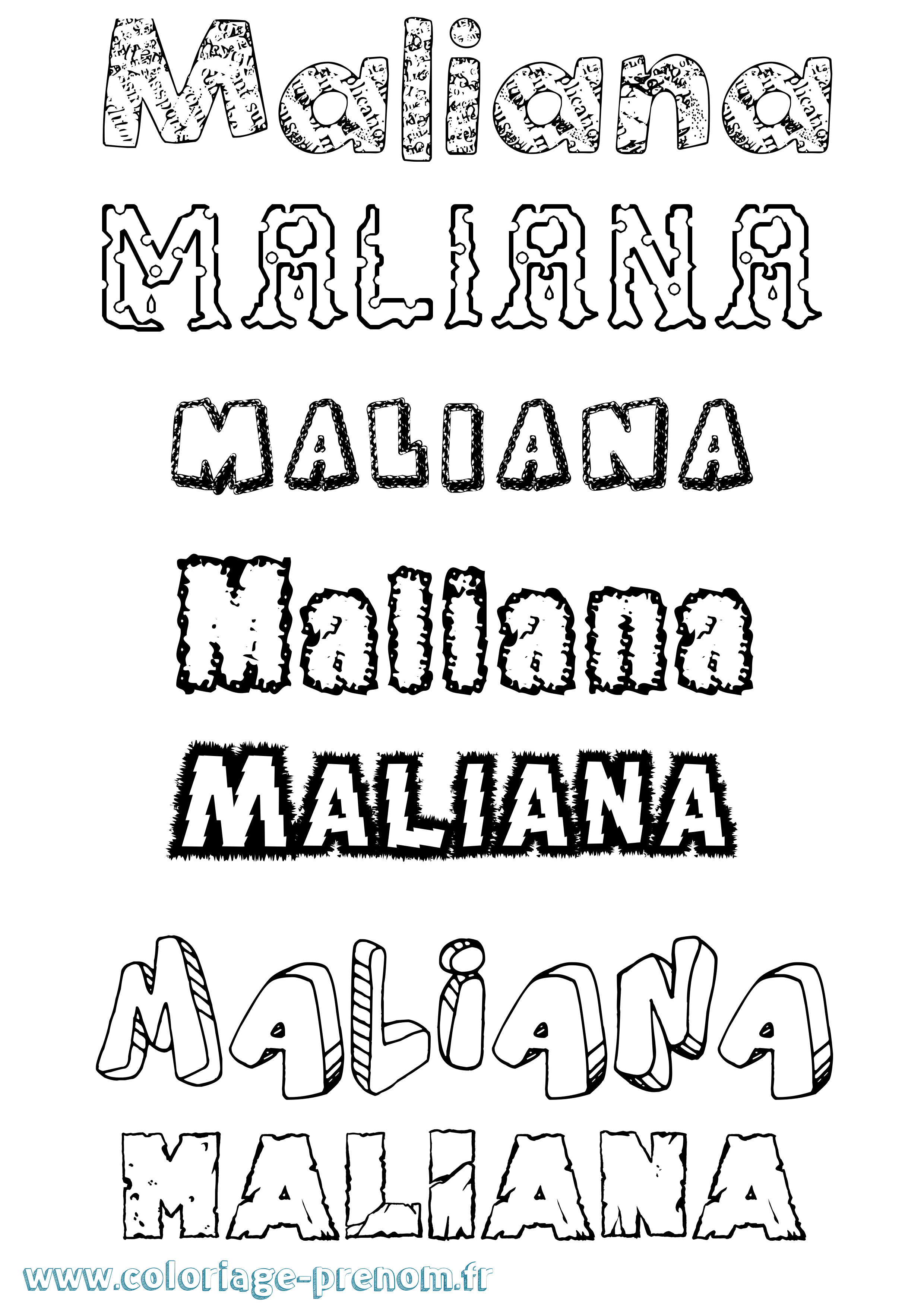 Coloriage prénom Maliana Destructuré