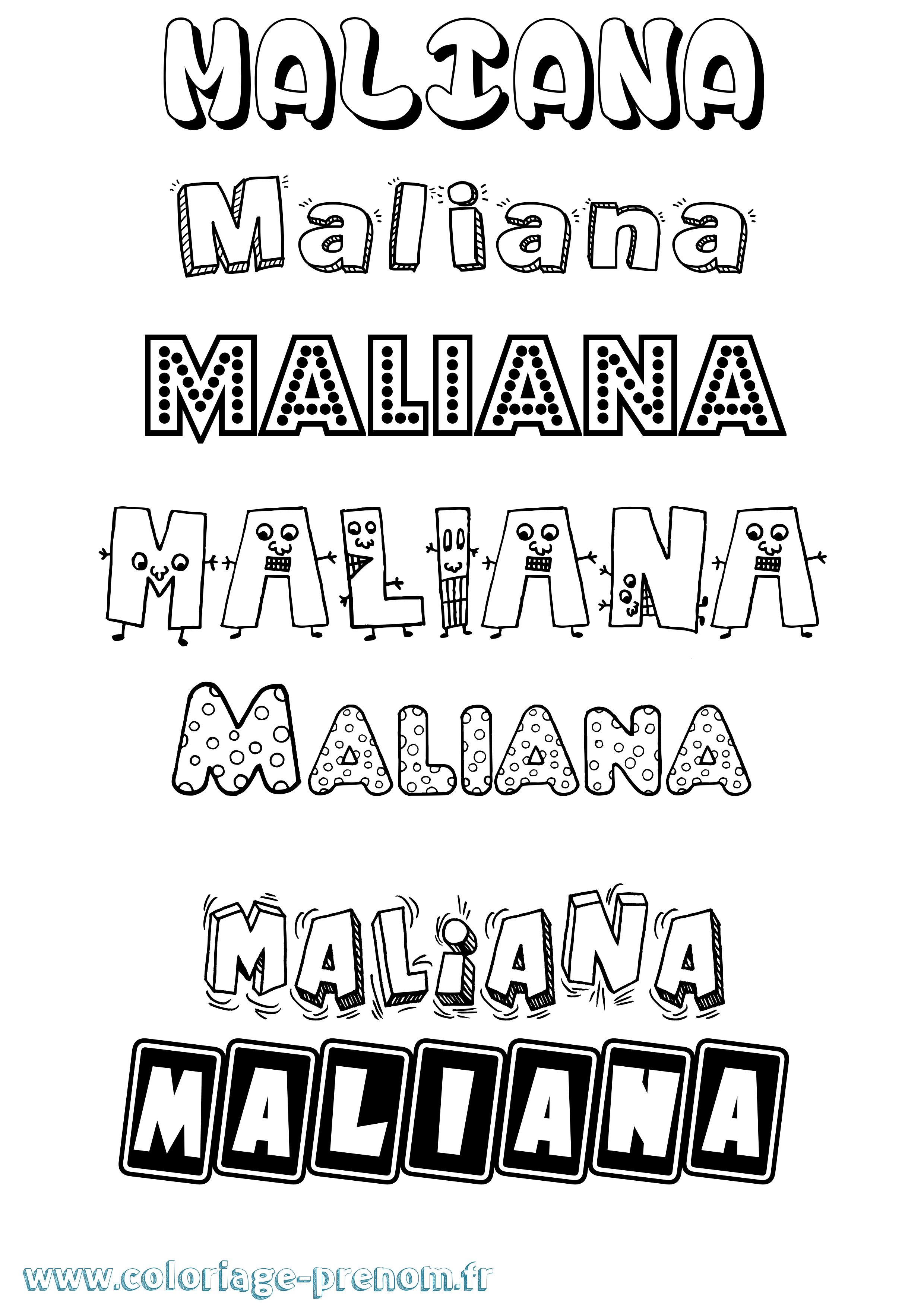 Coloriage prénom Maliana Fun
