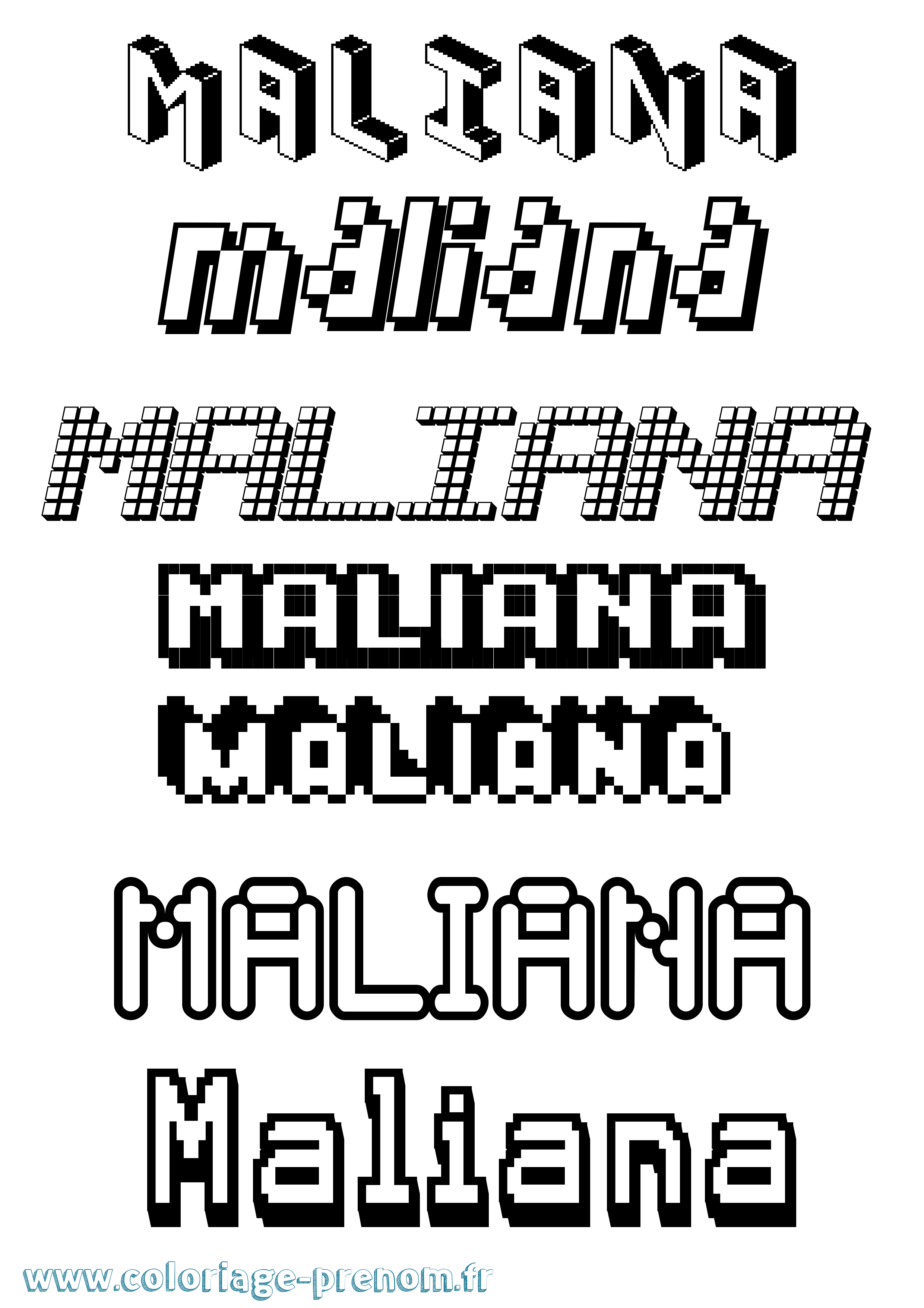 Coloriage prénom Maliana Pixel