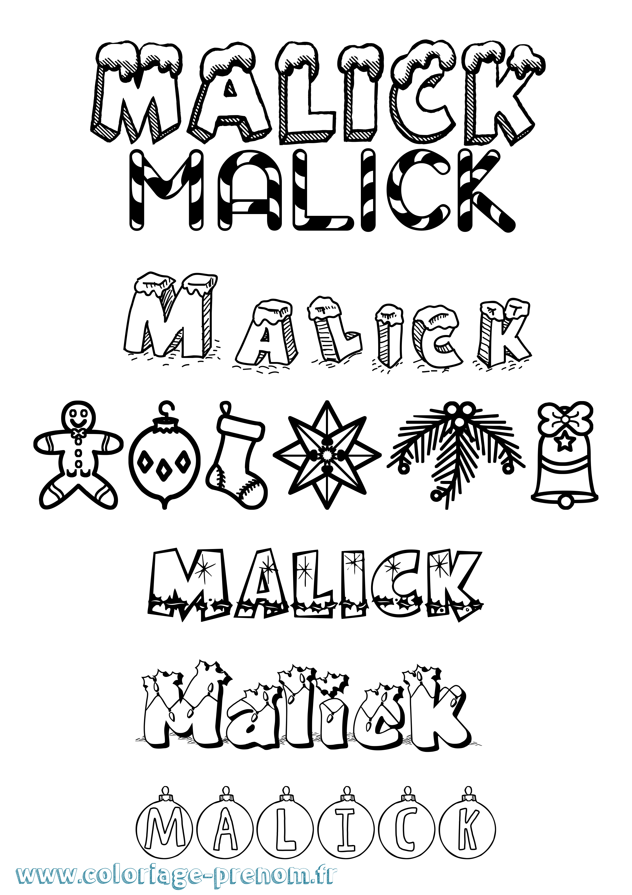 Coloriage prénom Malick Noël