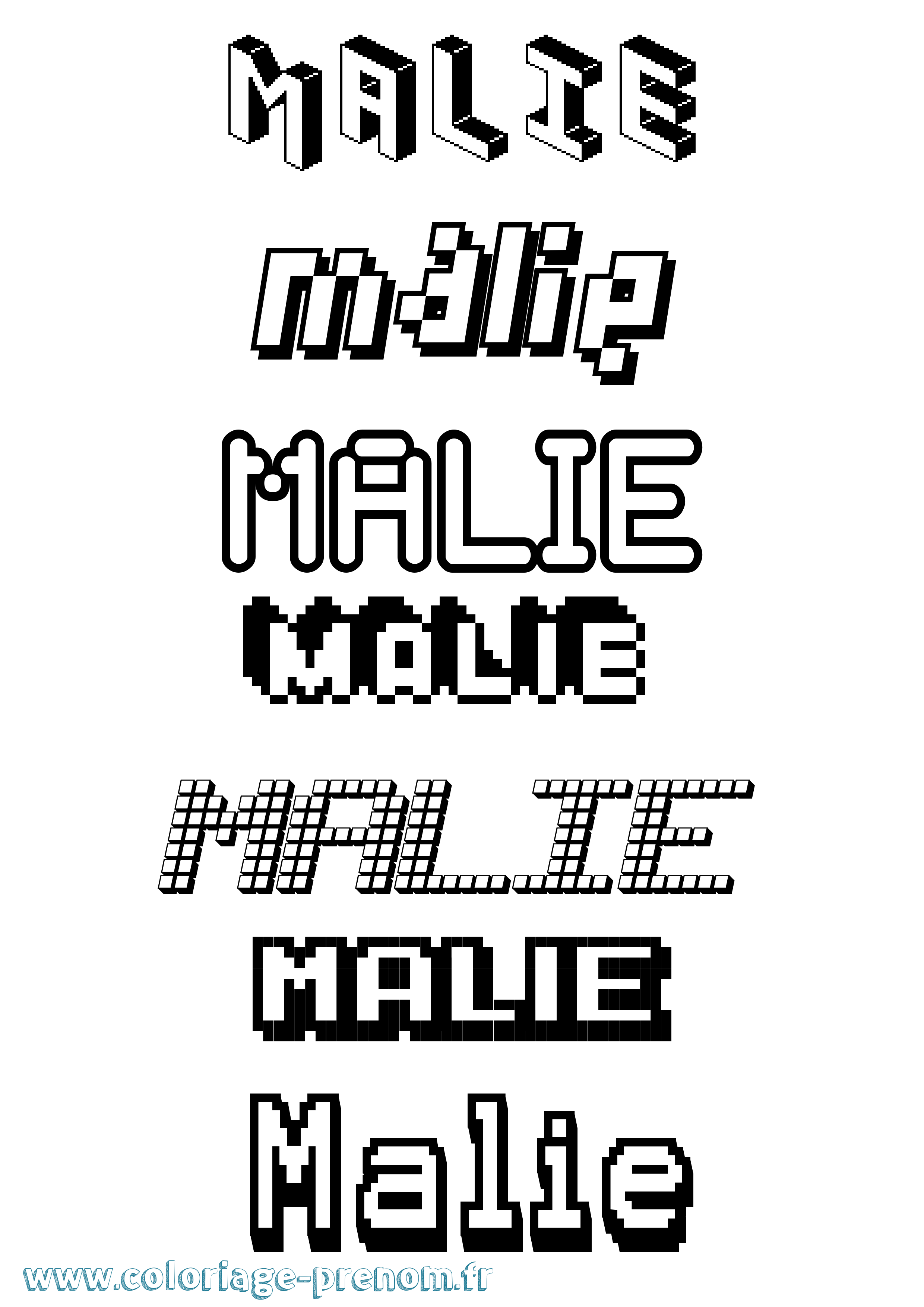 Coloriage prénom Malie Pixel