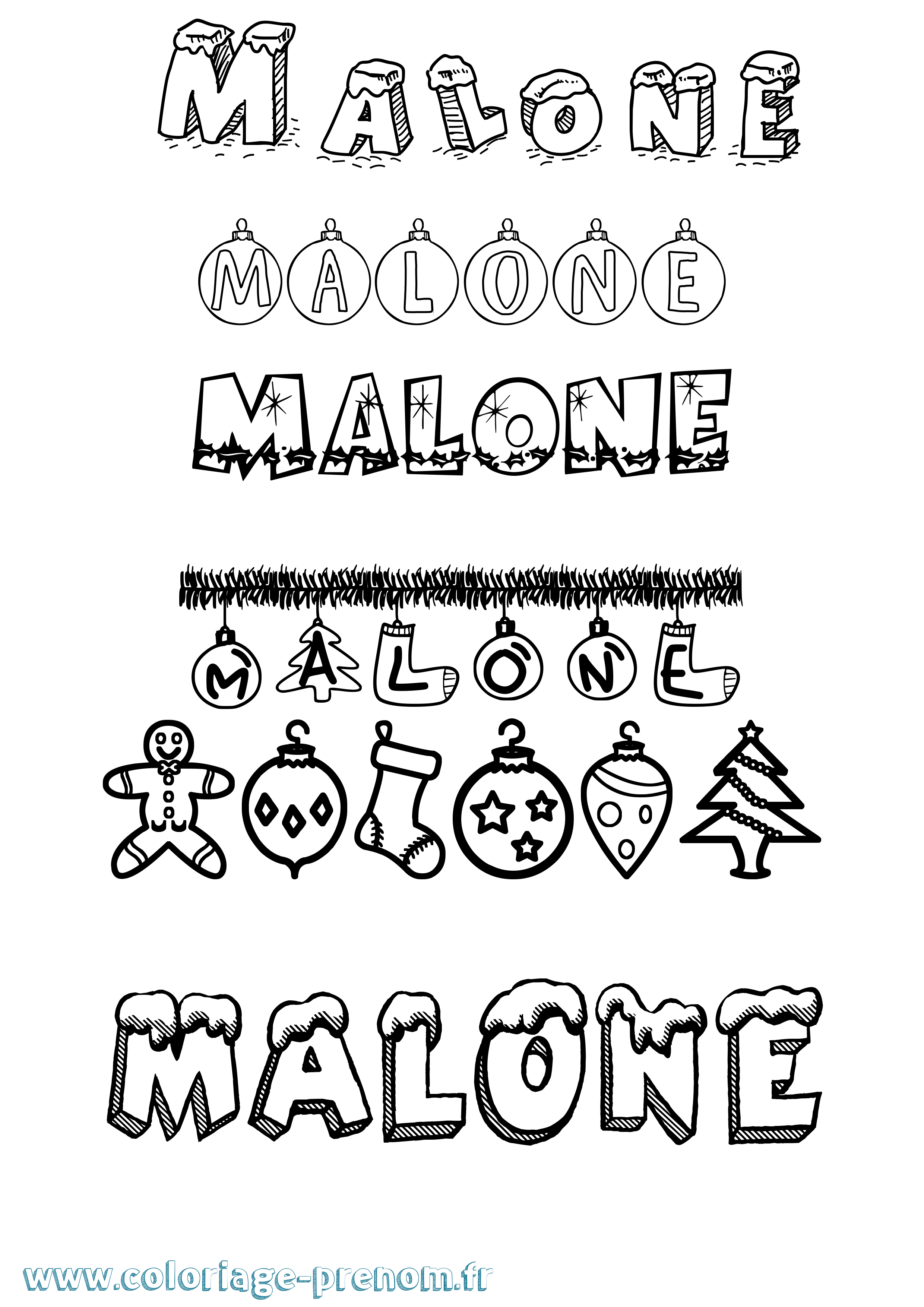 Coloriage prénom Malone Noël