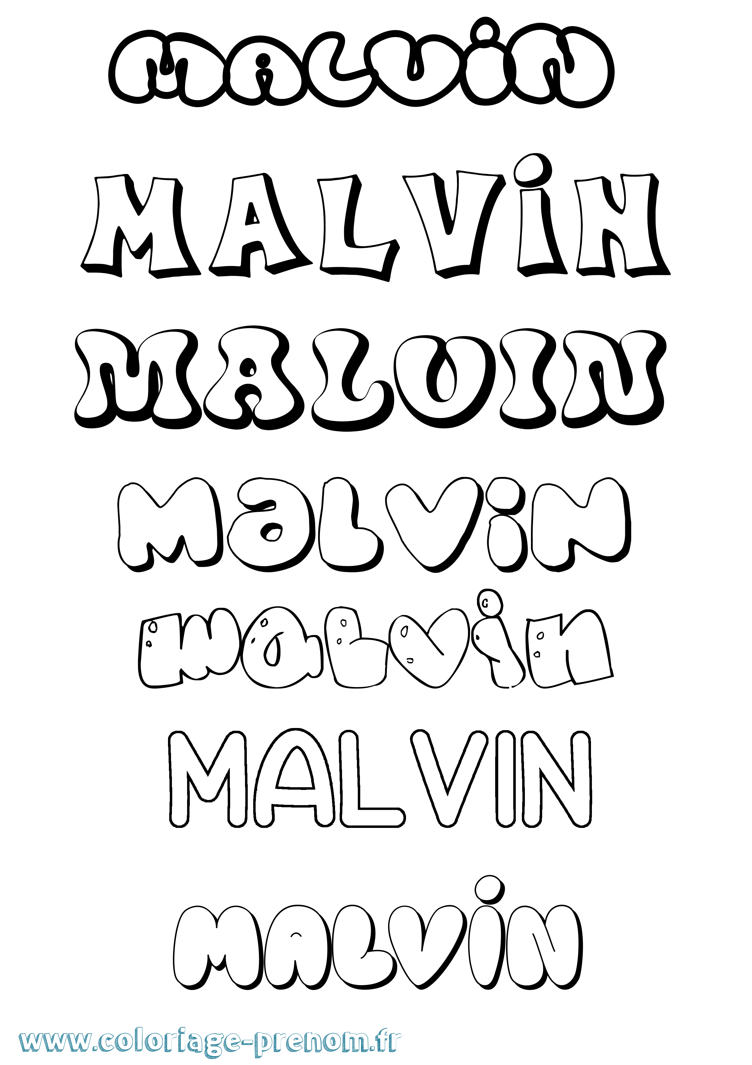 Coloriage prénom Malvin Bubble