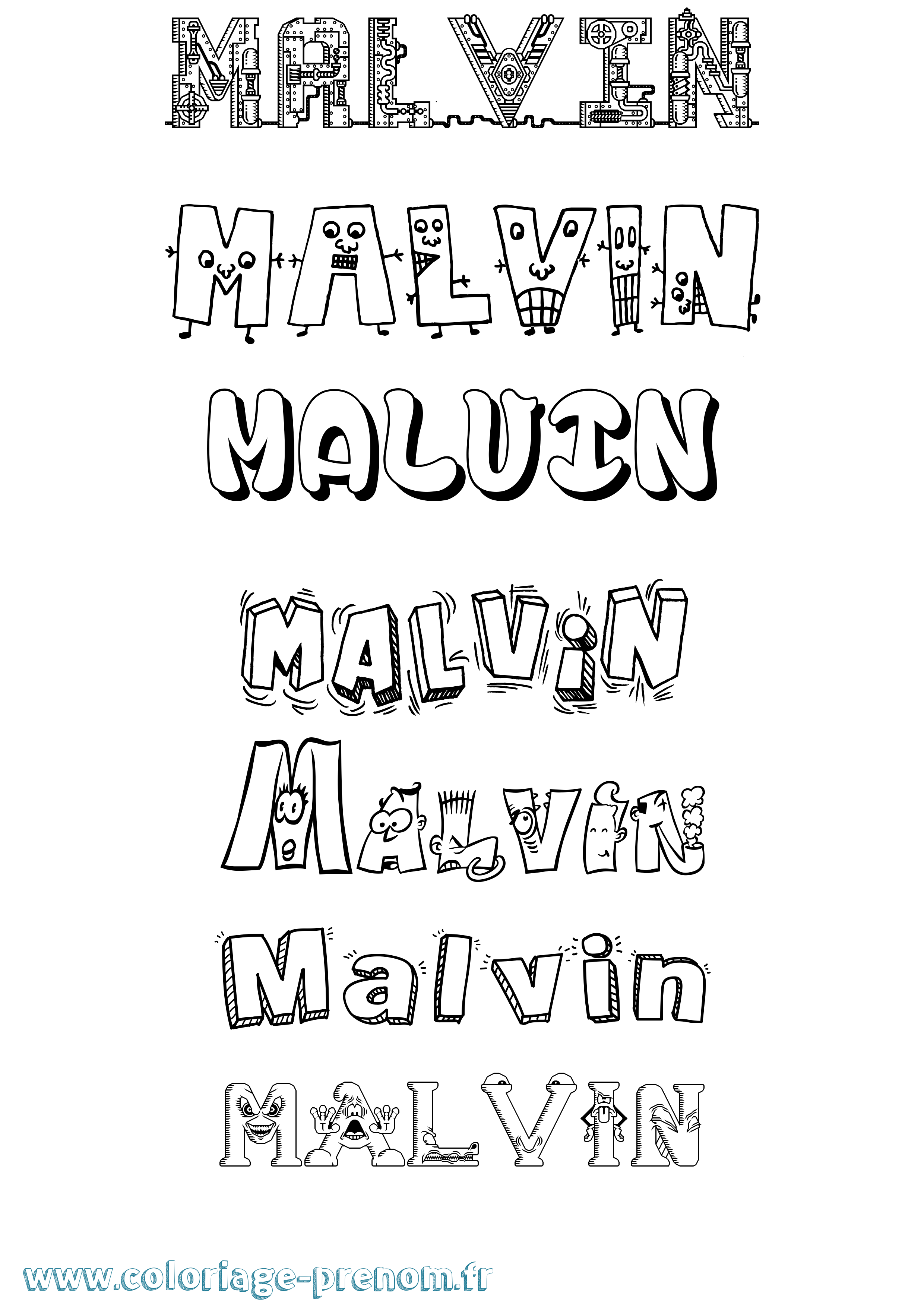 Coloriage prénom Malvin Fun