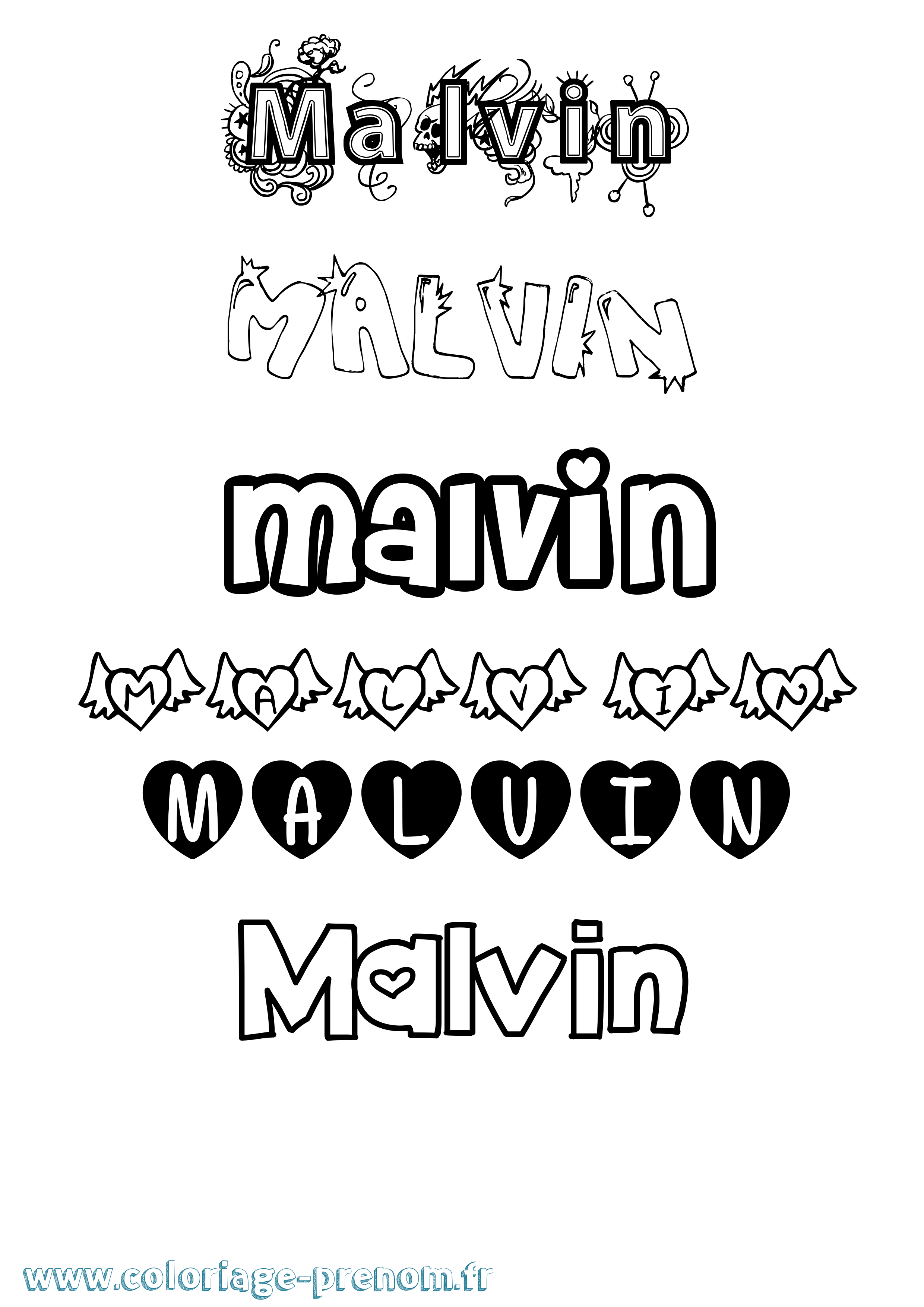 Coloriage prénom Malvin Girly