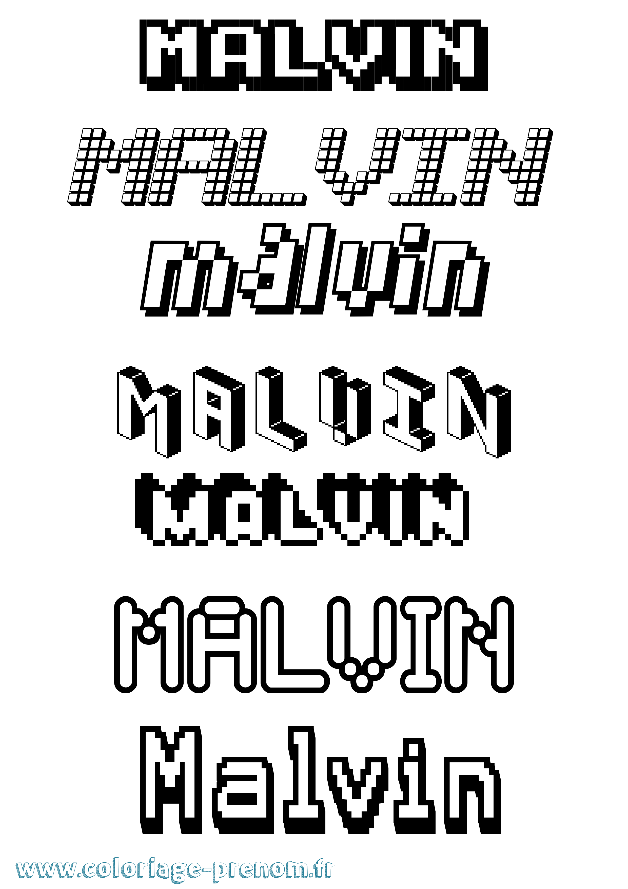 Coloriage prénom Malvin Pixel