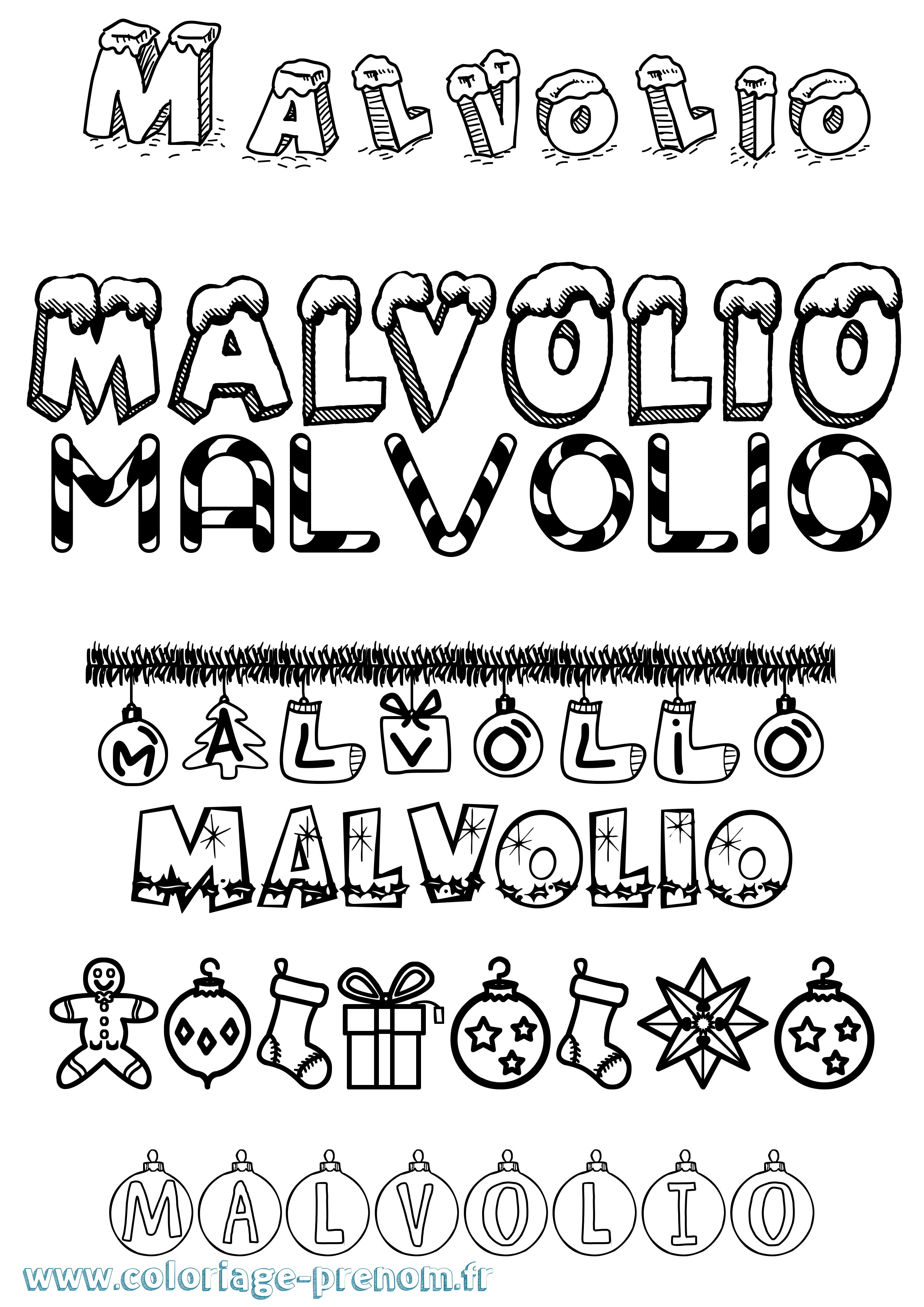 Coloriage prénom Malvolio Noël