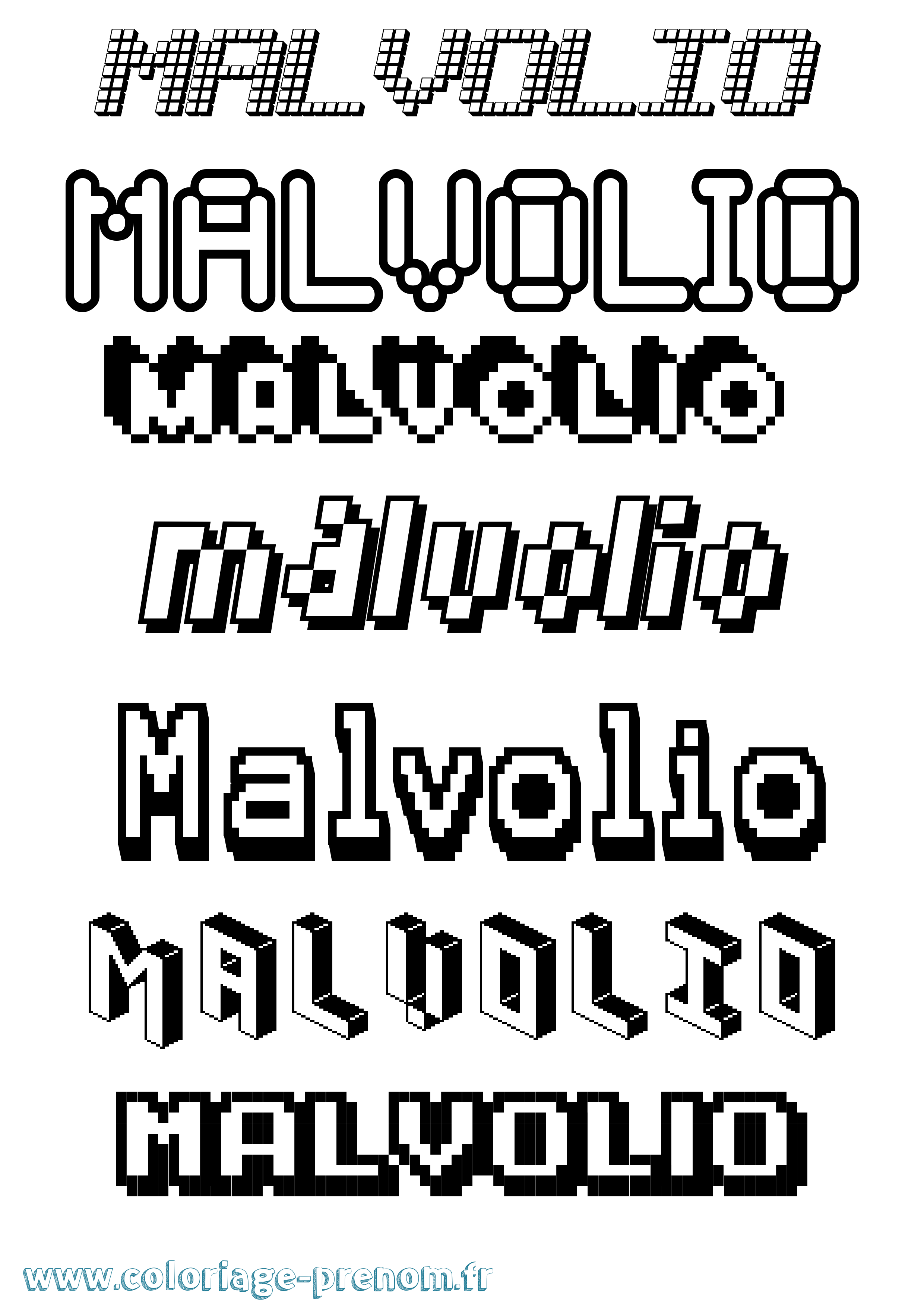 Coloriage prénom Malvolio Pixel