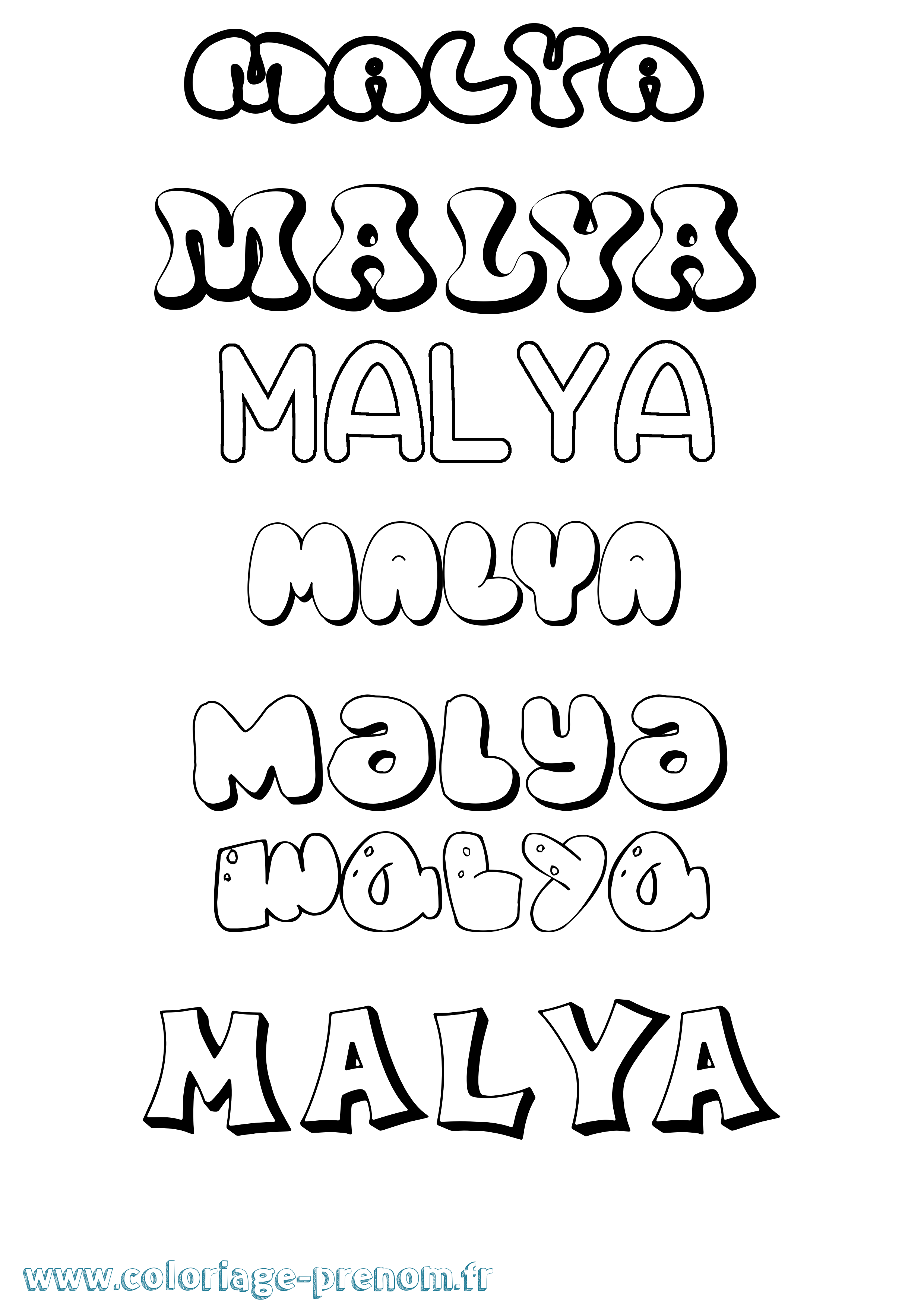 Coloriage prénom Malya Bubble