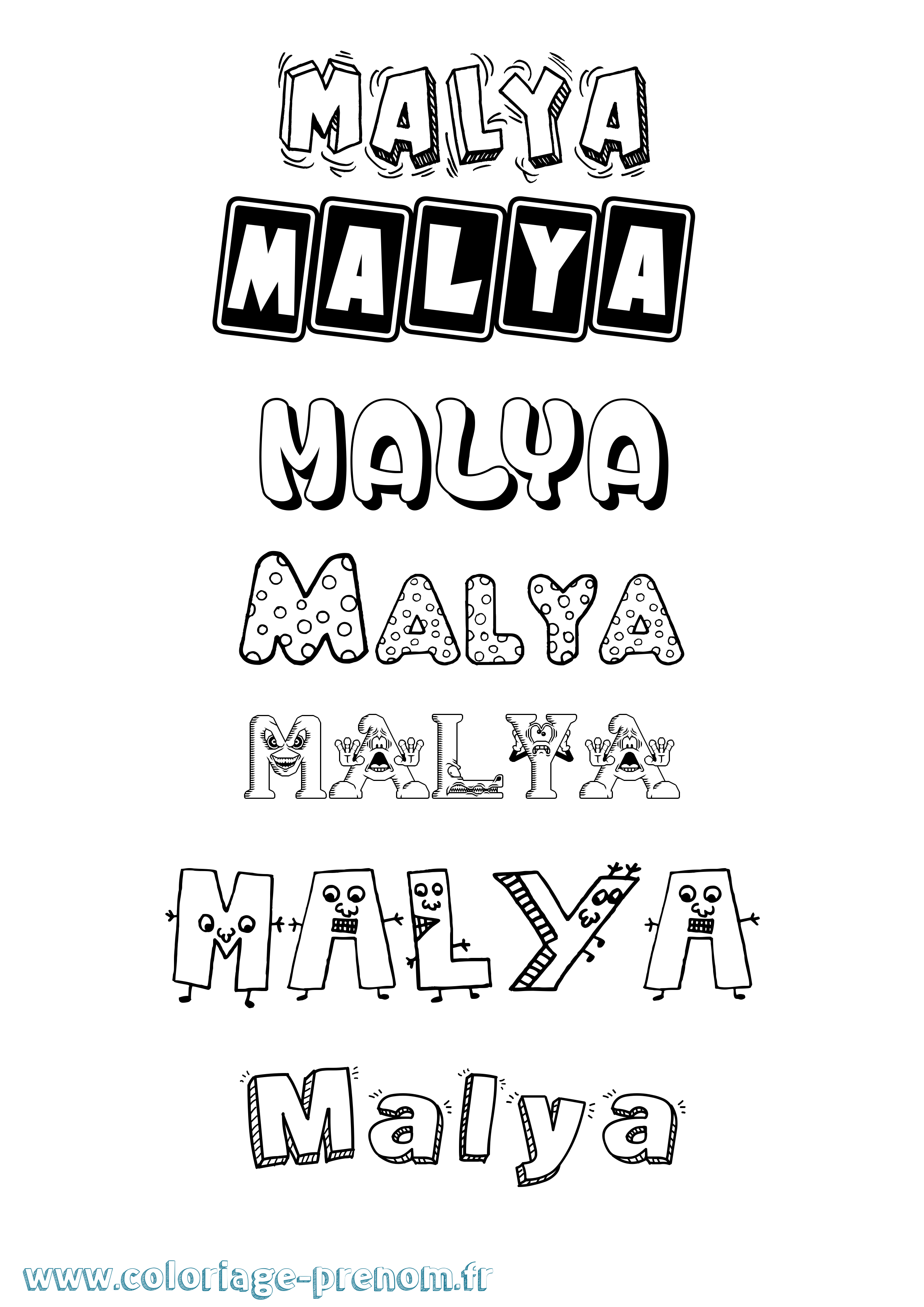 Coloriage prénom Malya Fun
