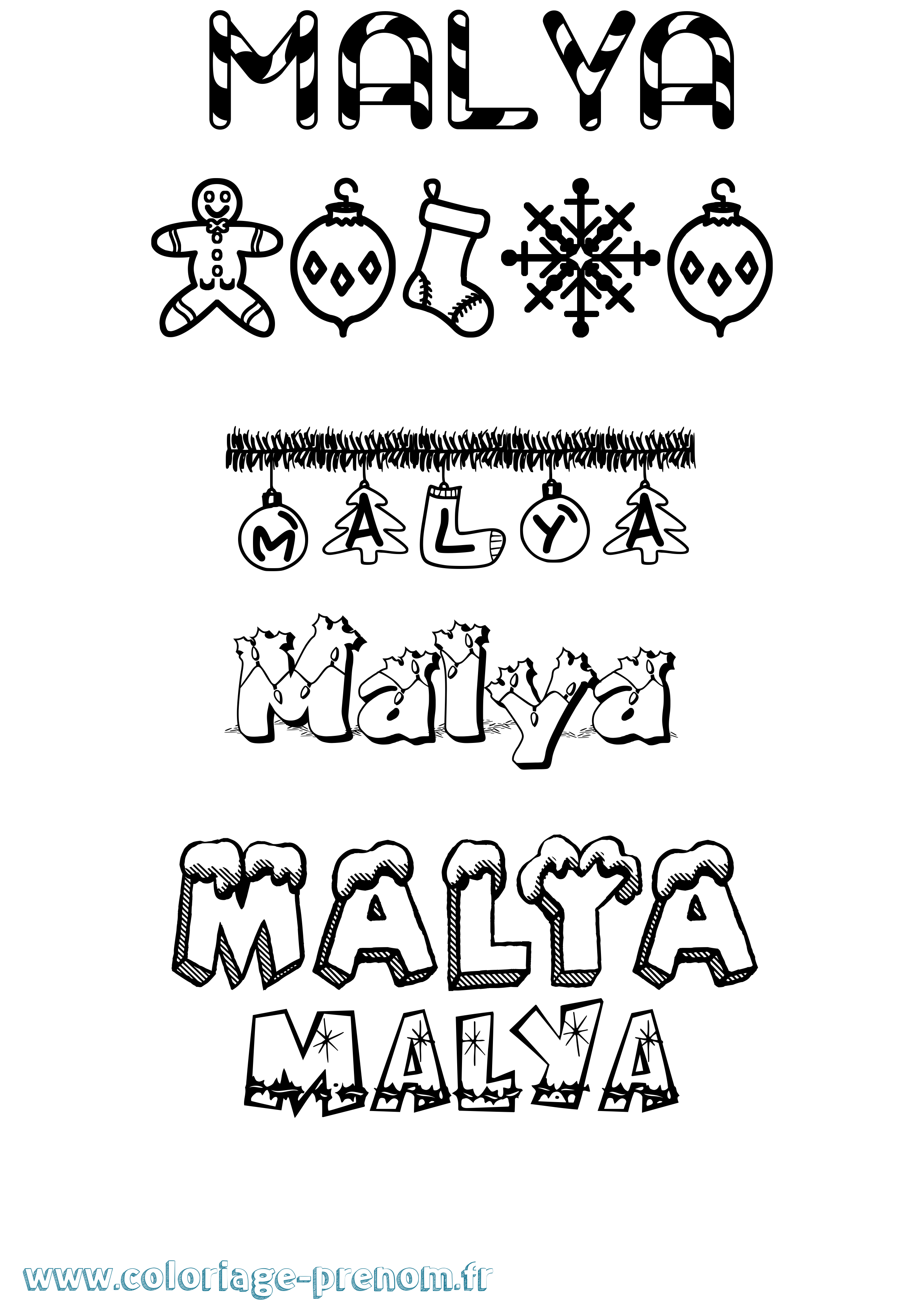 Coloriage prénom Malya Noël