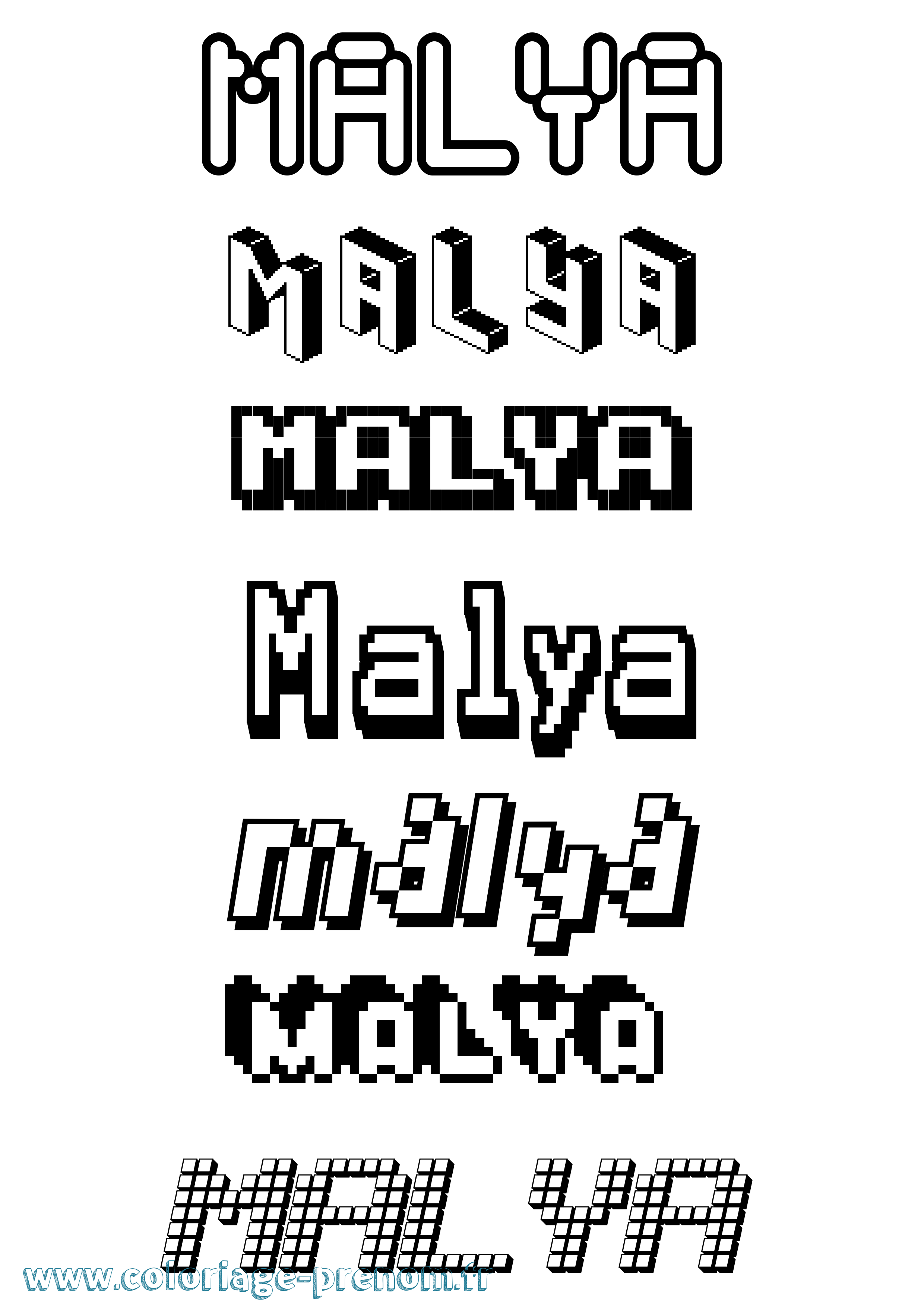 Coloriage prénom Malya Pixel