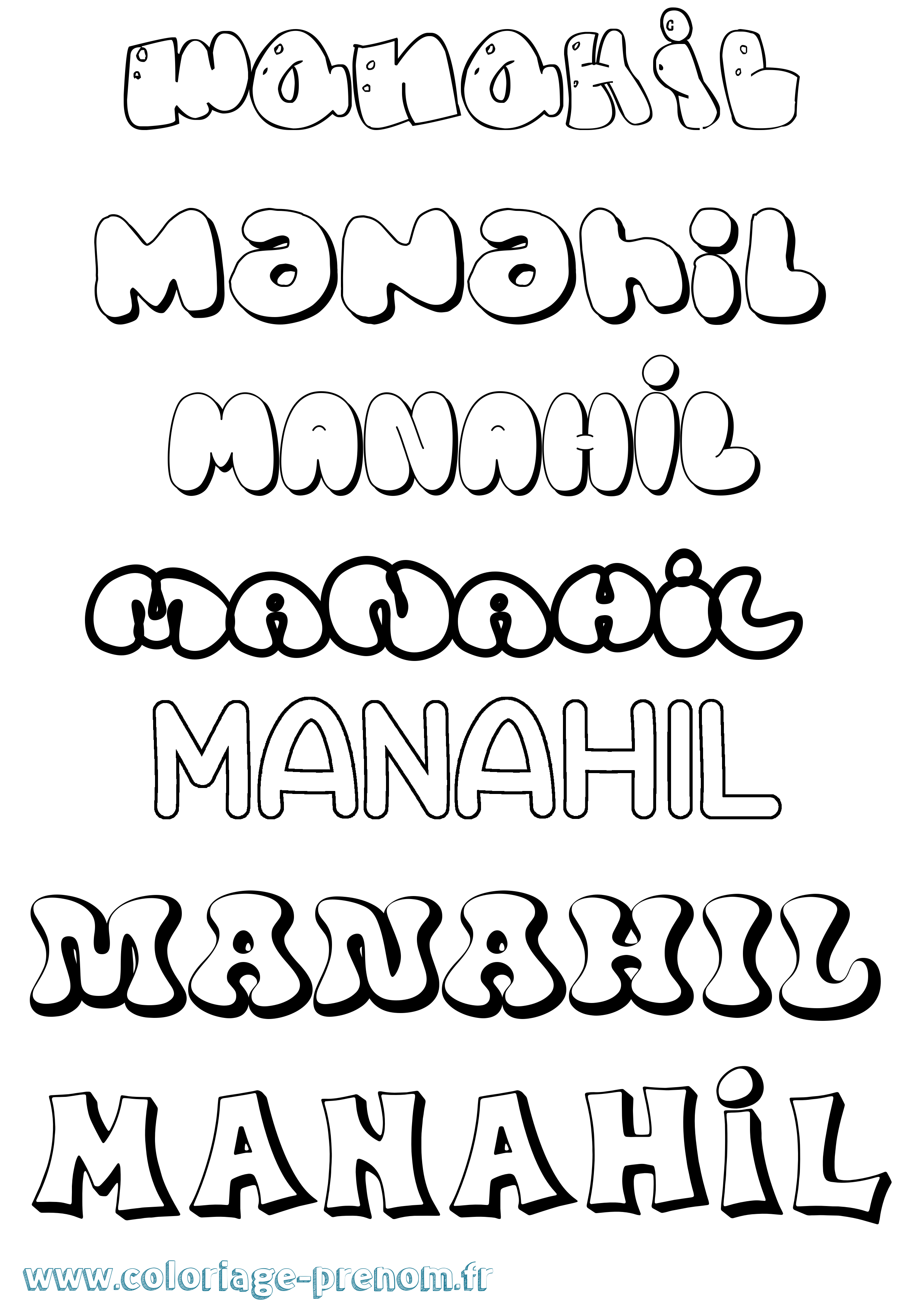 Coloriage prénom Manahil Bubble