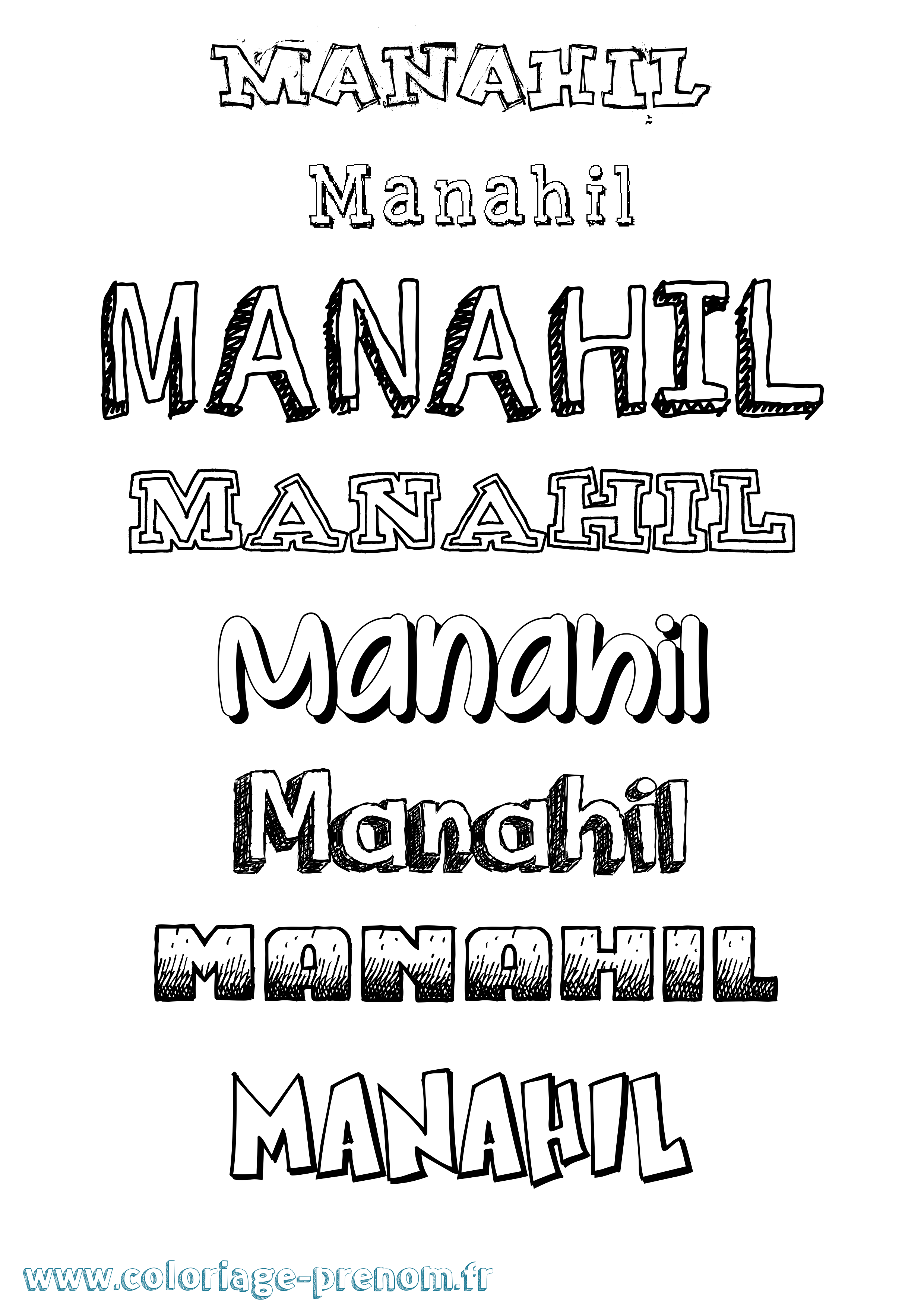 Coloriage prénom Manahil Dessiné