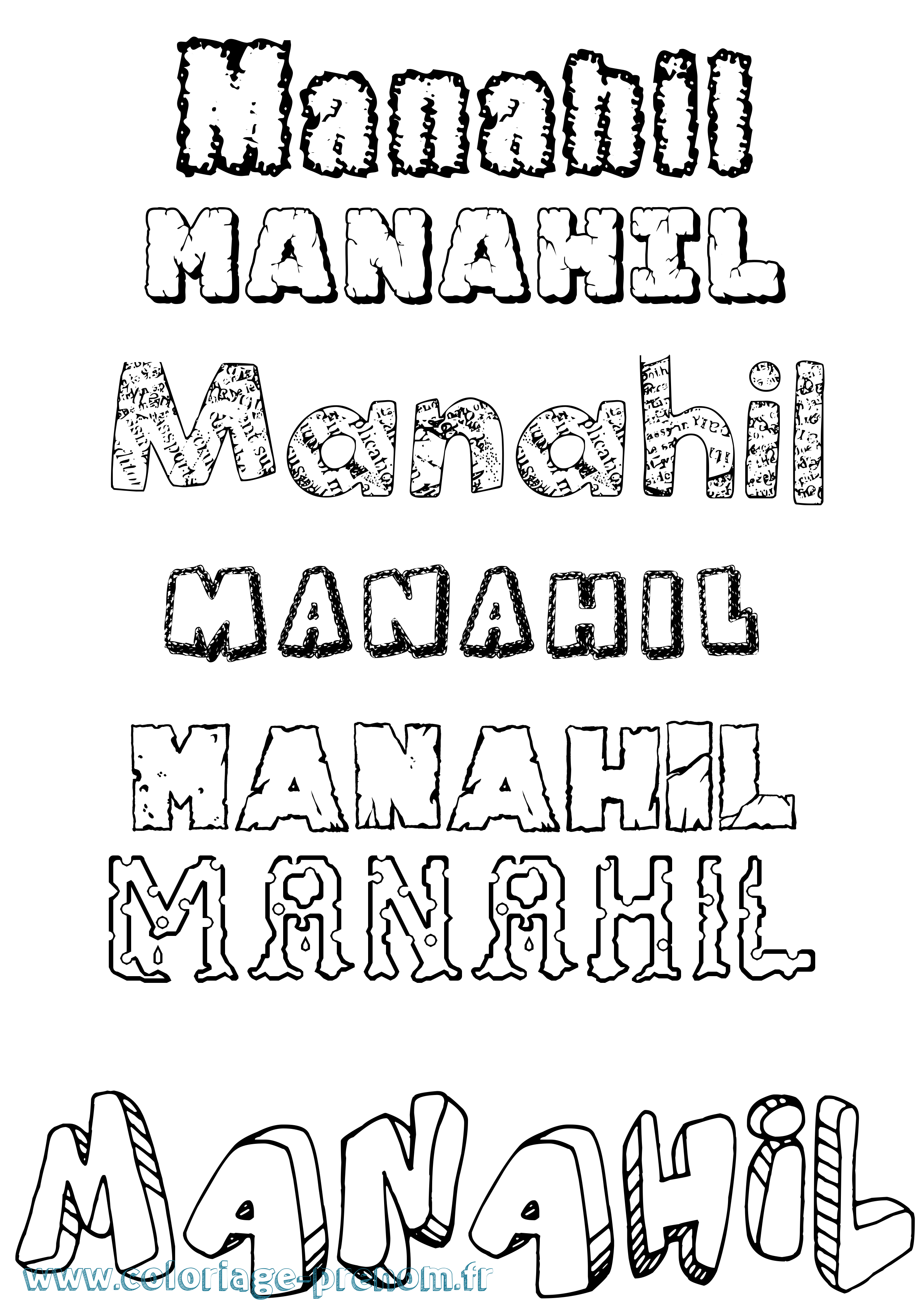 Coloriage prénom Manahil Destructuré
