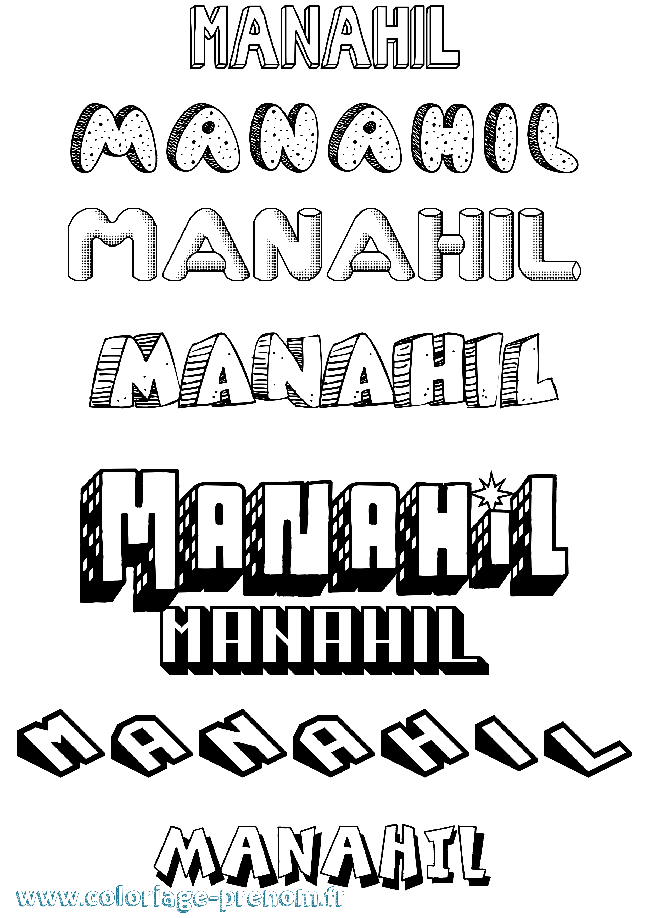 Coloriage prénom Manahil Effet 3D