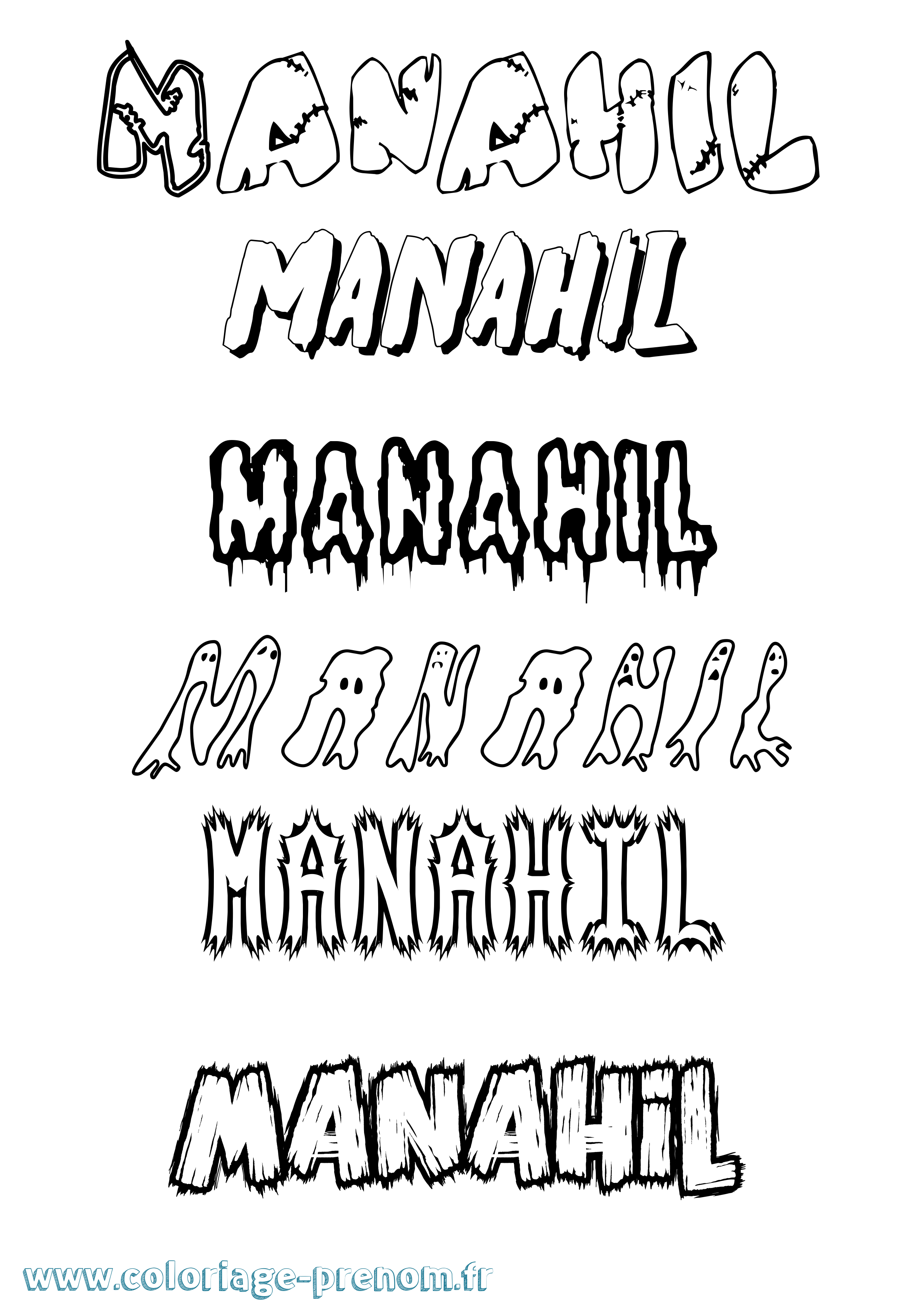 Coloriage prénom Manahil Frisson