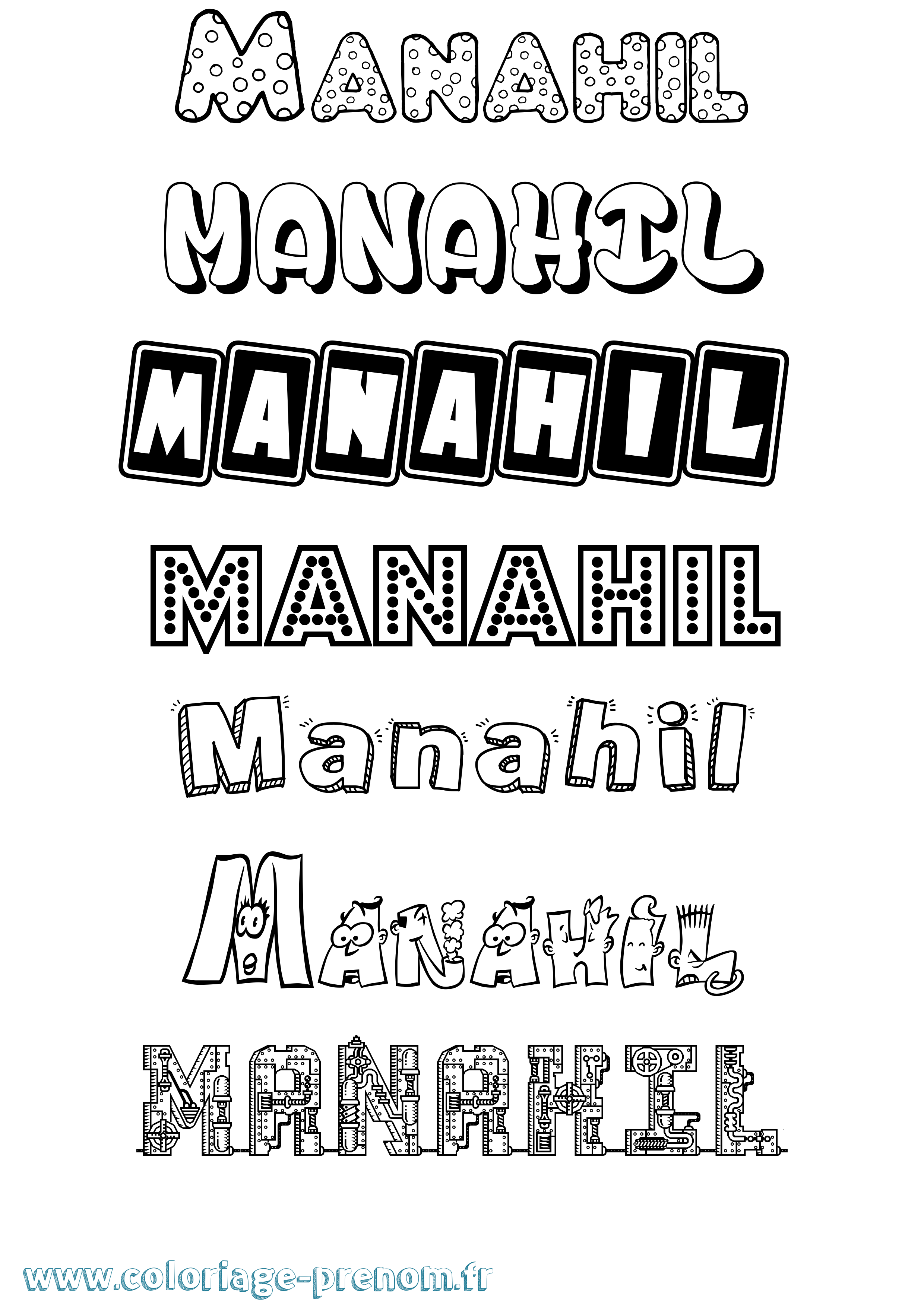 Coloriage prénom Manahil Fun