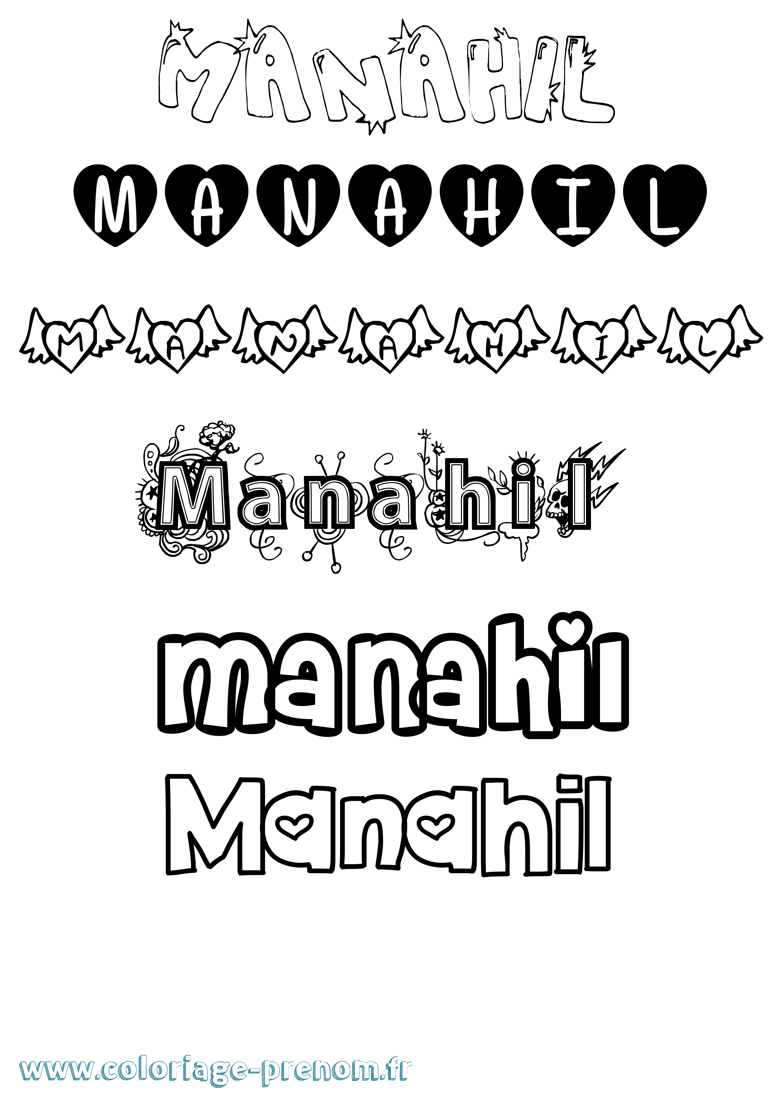 Coloriage prénom Manahil Girly