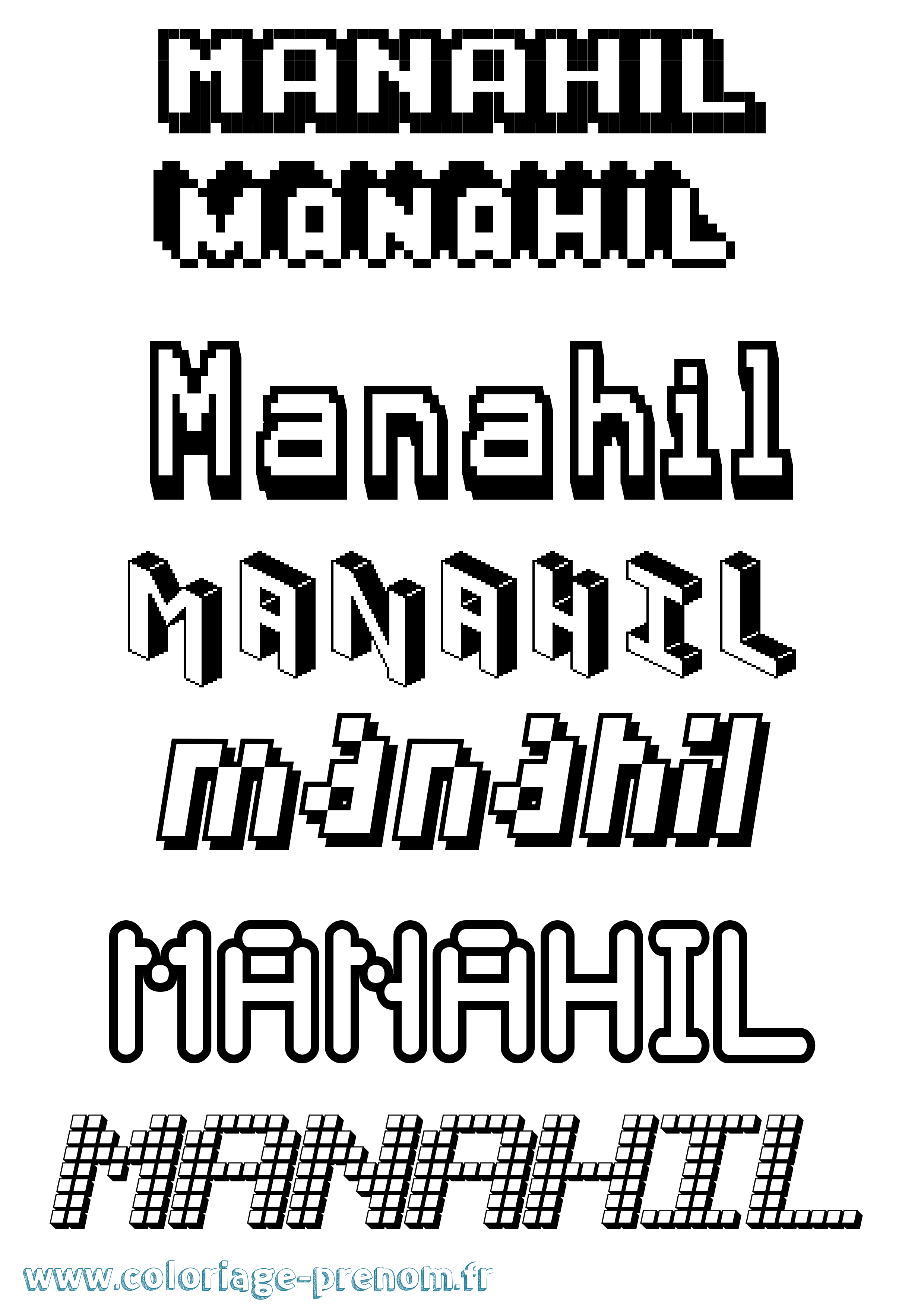 Coloriage prénom Manahil Pixel