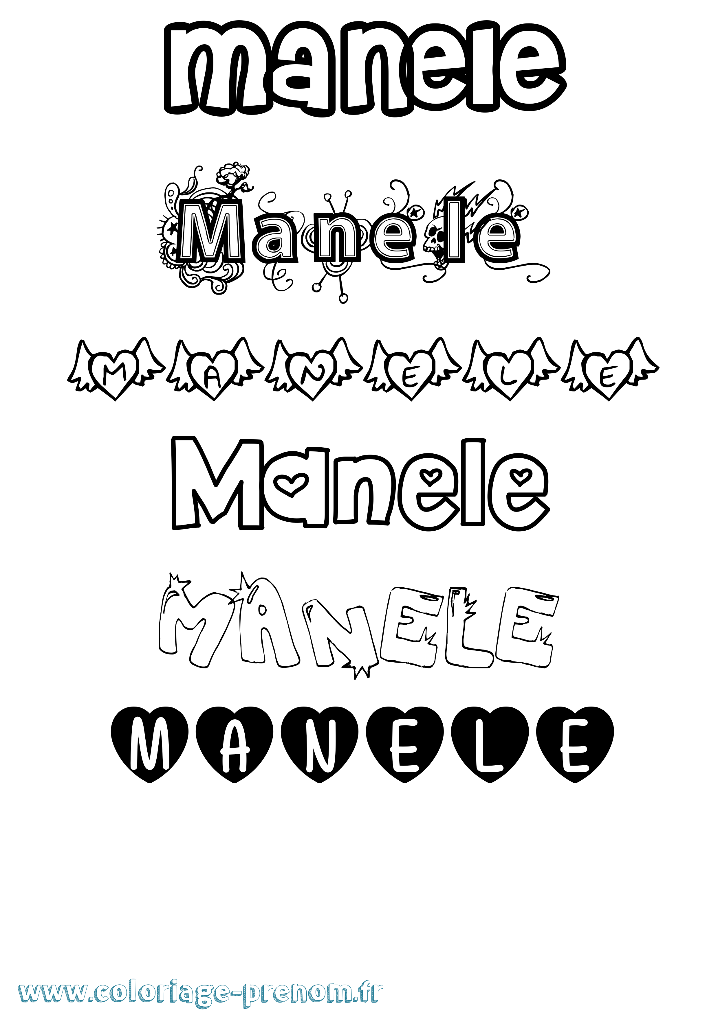 Coloriage prénom Manele Girly