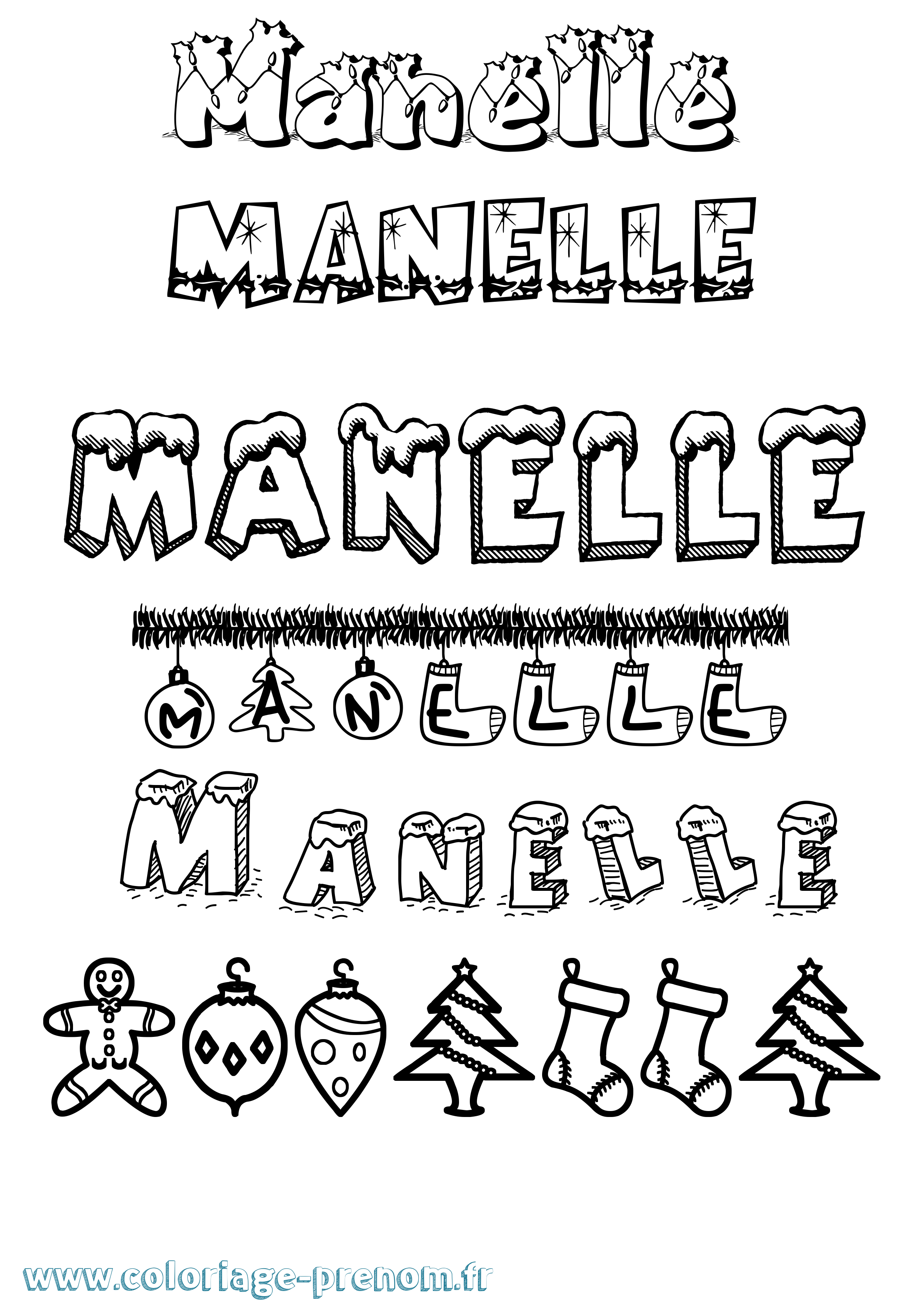 Coloriage prénom Manelle Noël