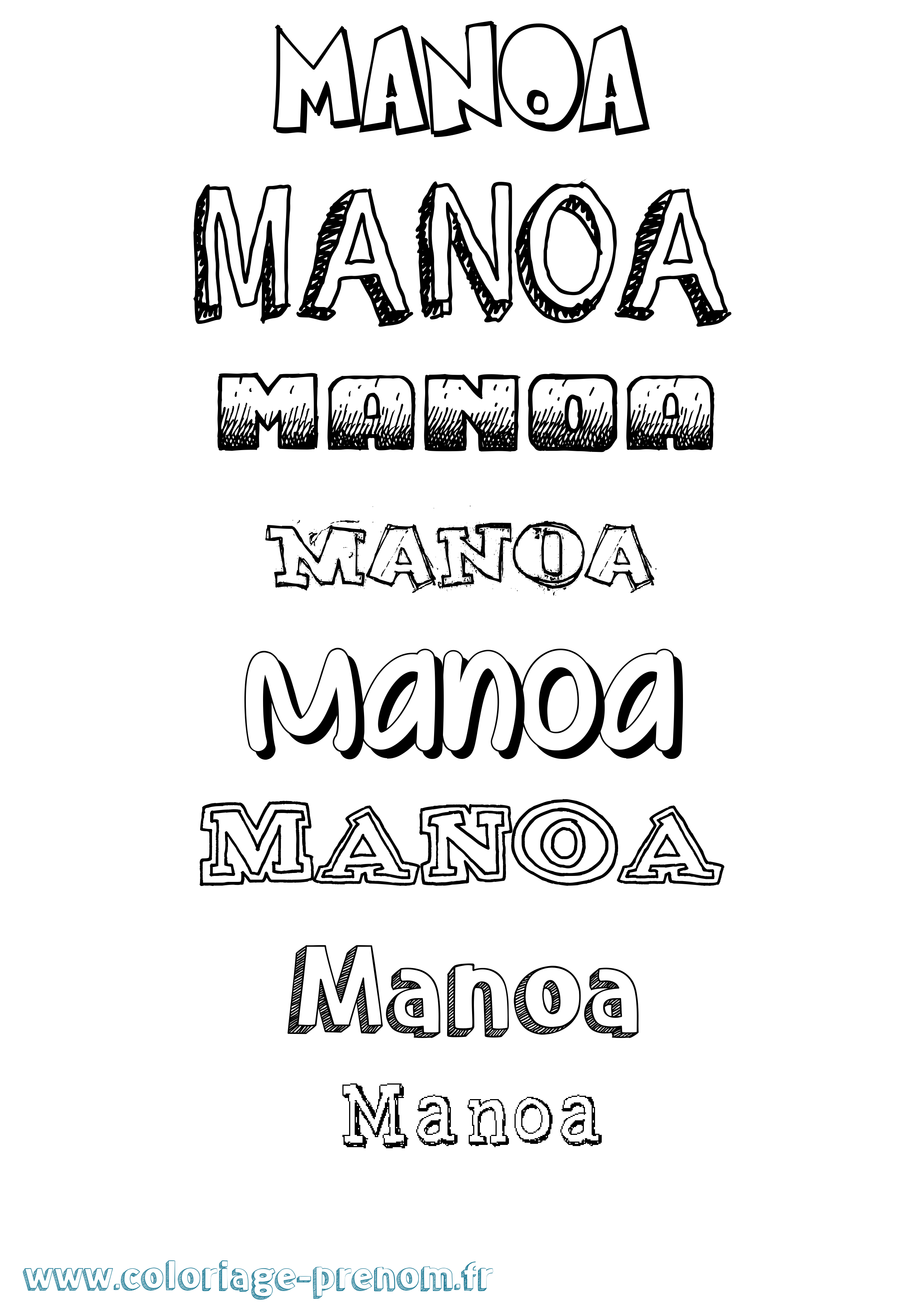 Coloriage prénom Manoa Dessiné