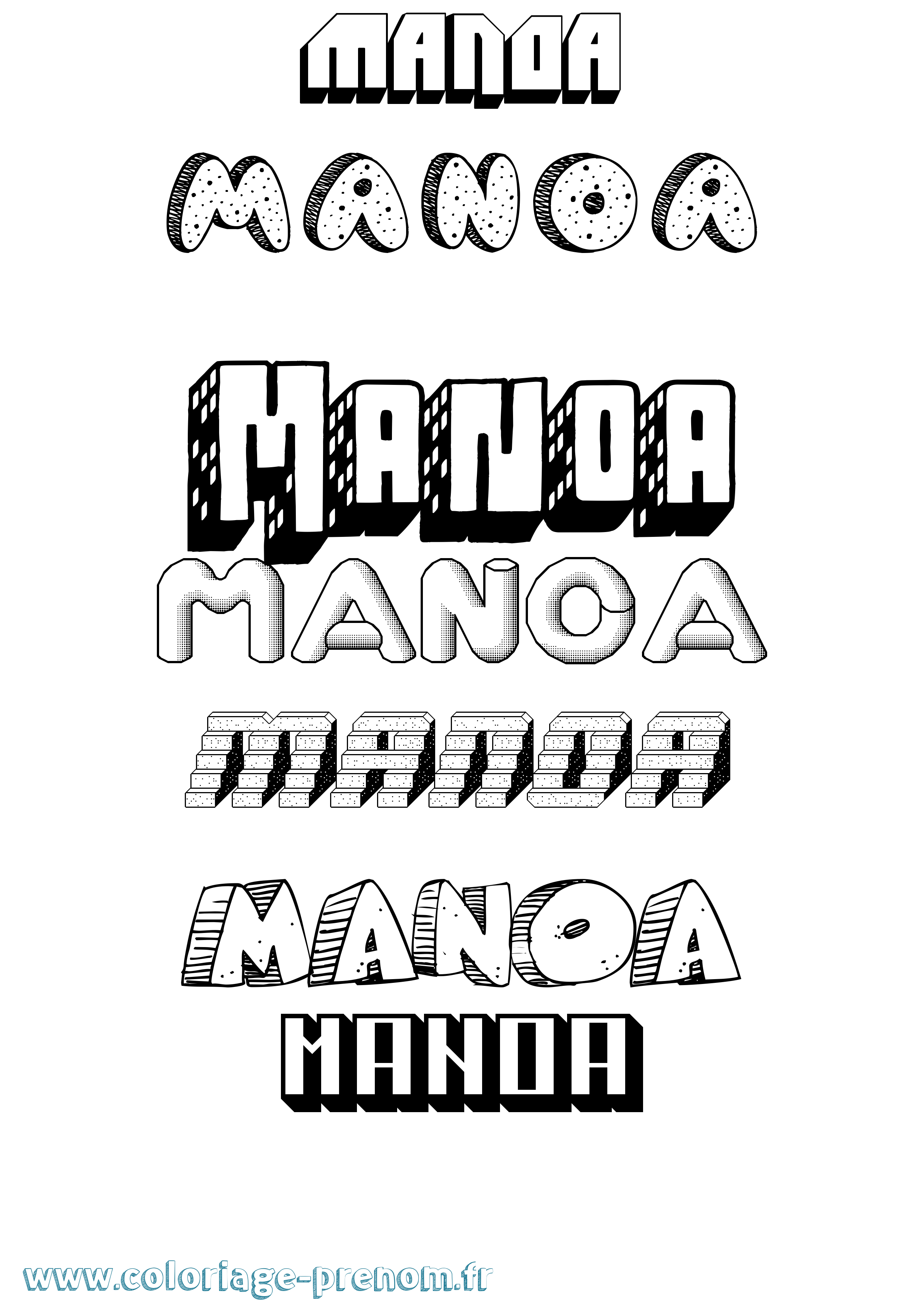 Coloriage prénom Manoa Effet 3D