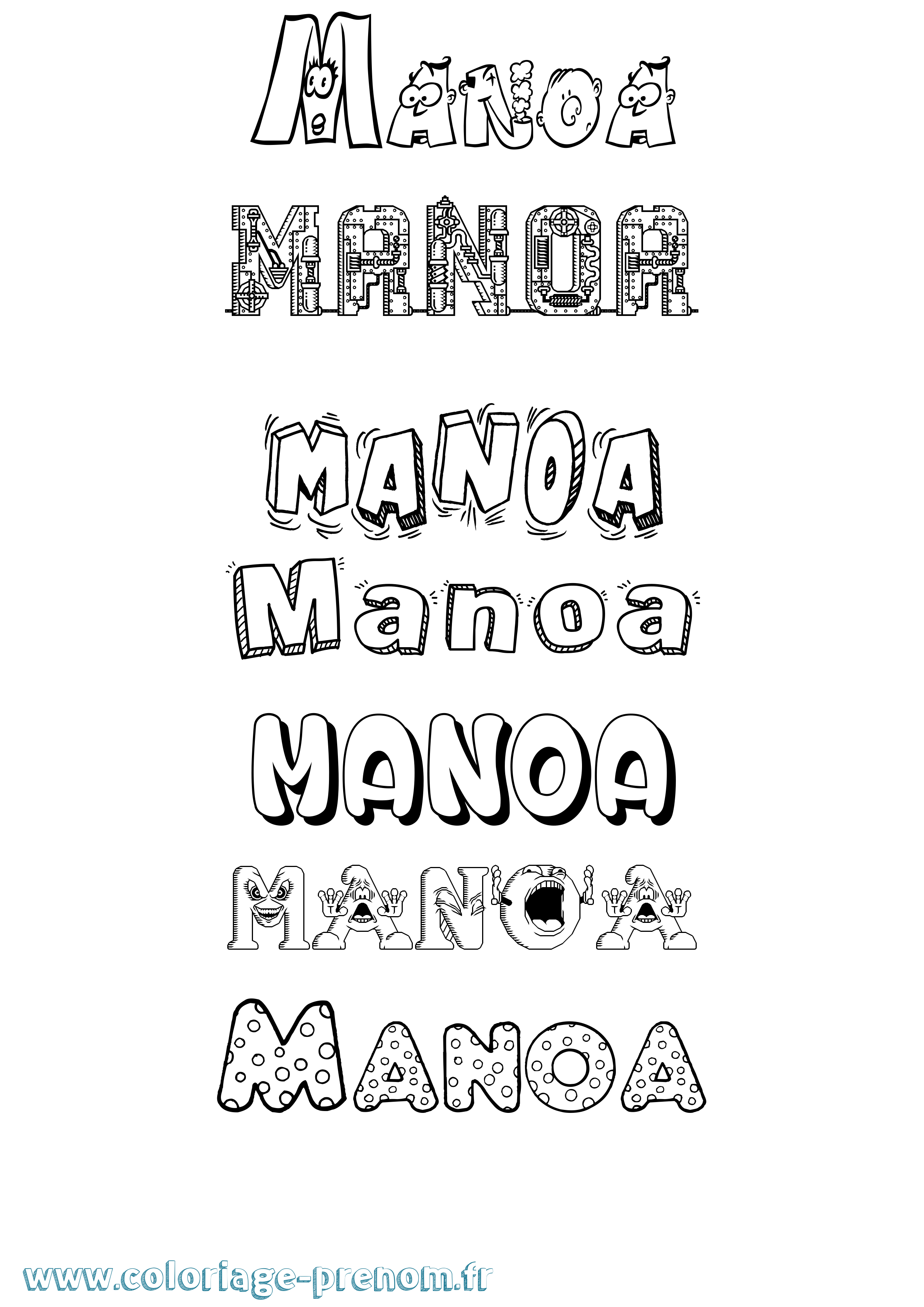 Coloriage prénom Manoa Fun