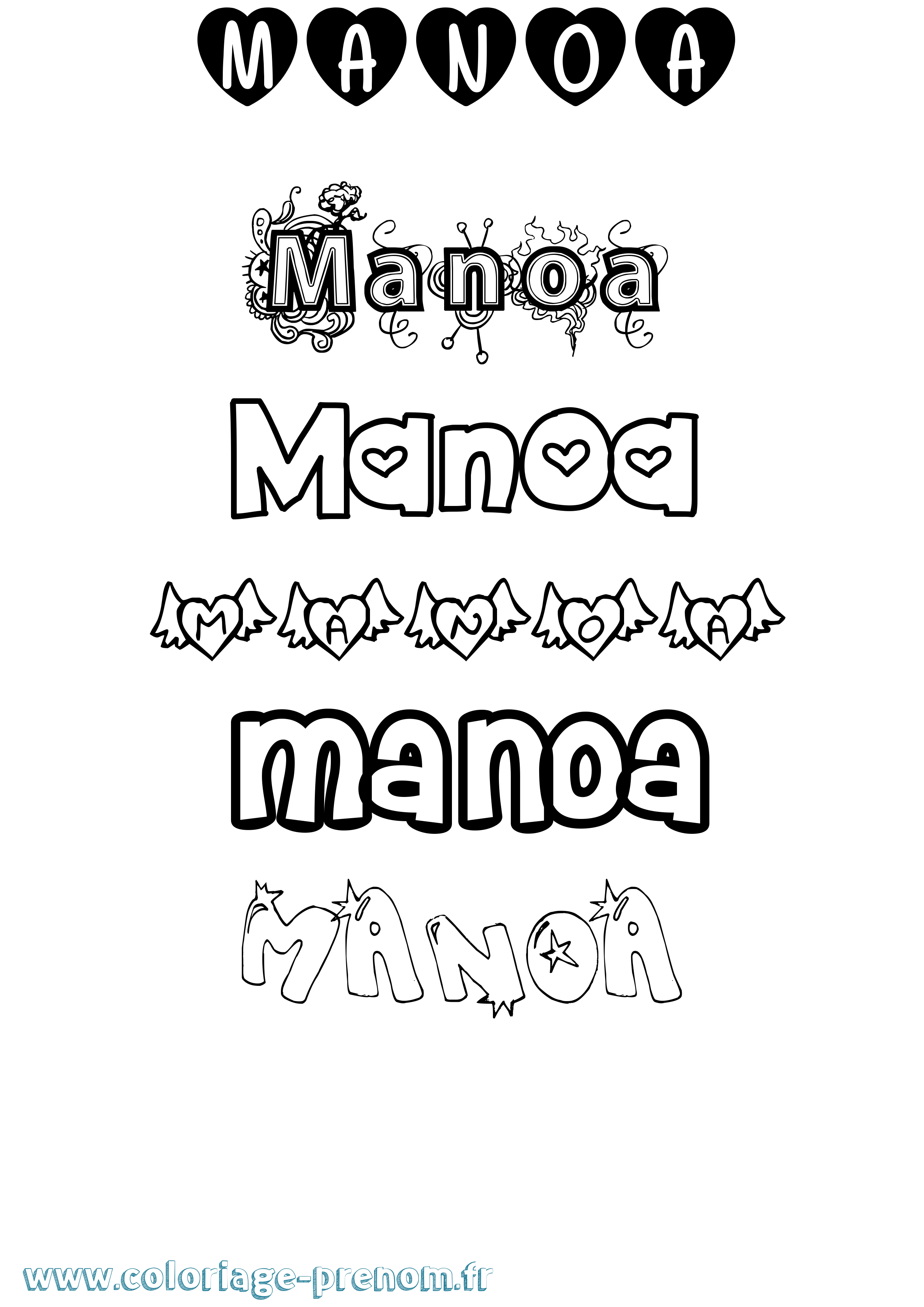 Coloriage Manoa Girly Coloriage prénom Manoa Girly