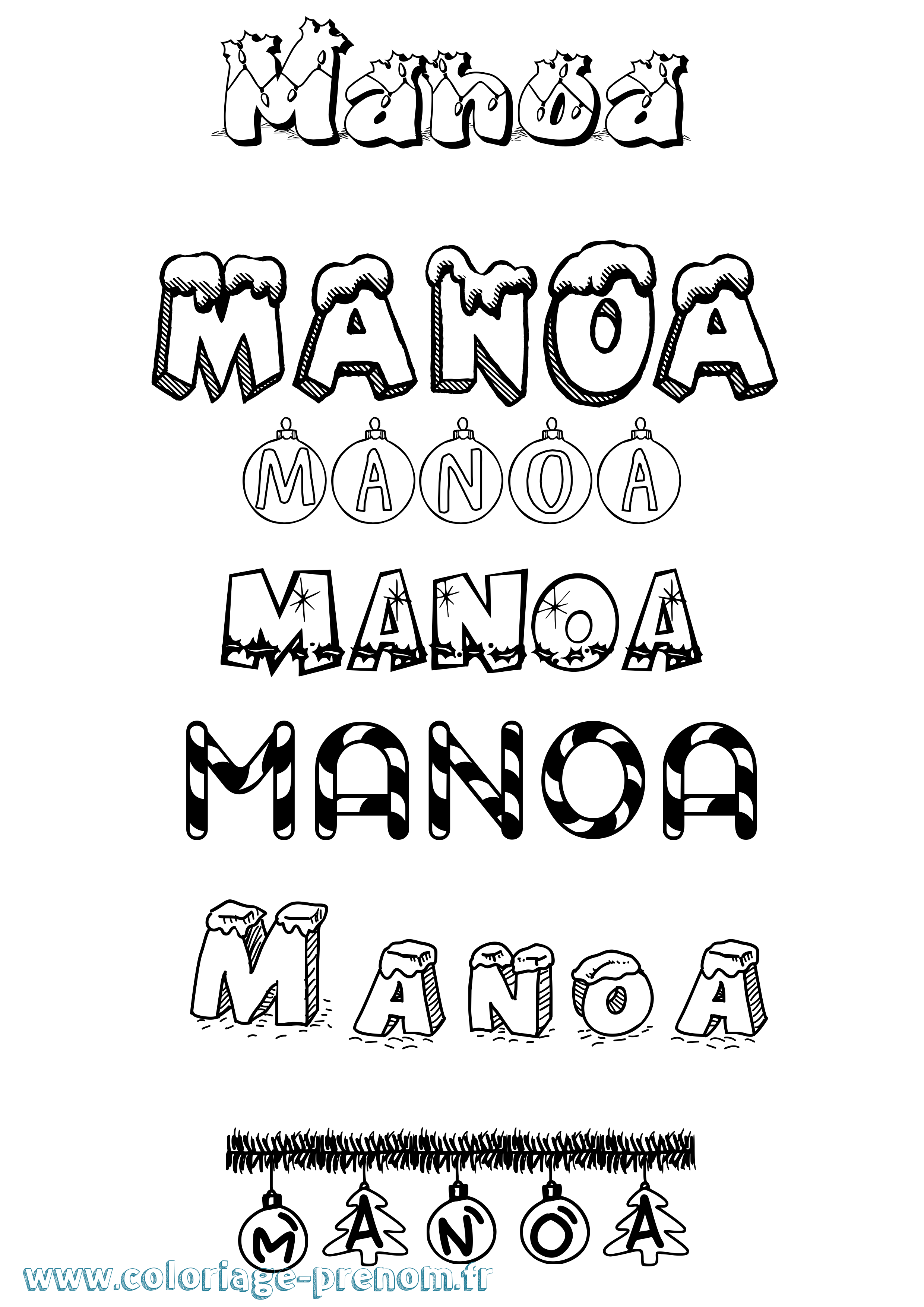 Coloriage Manoa Noël Coloriage prénom Manoa Noël